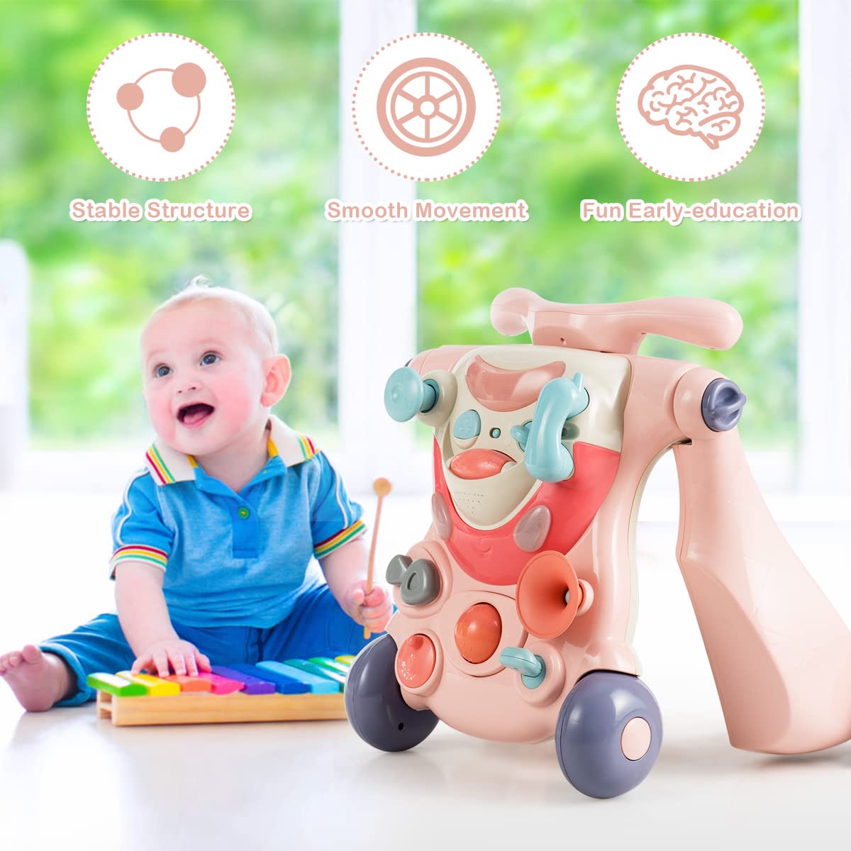 3 in 1 Baby Walker Kids Activity Center with Lights & Music Ideal Babies Over 6 Months