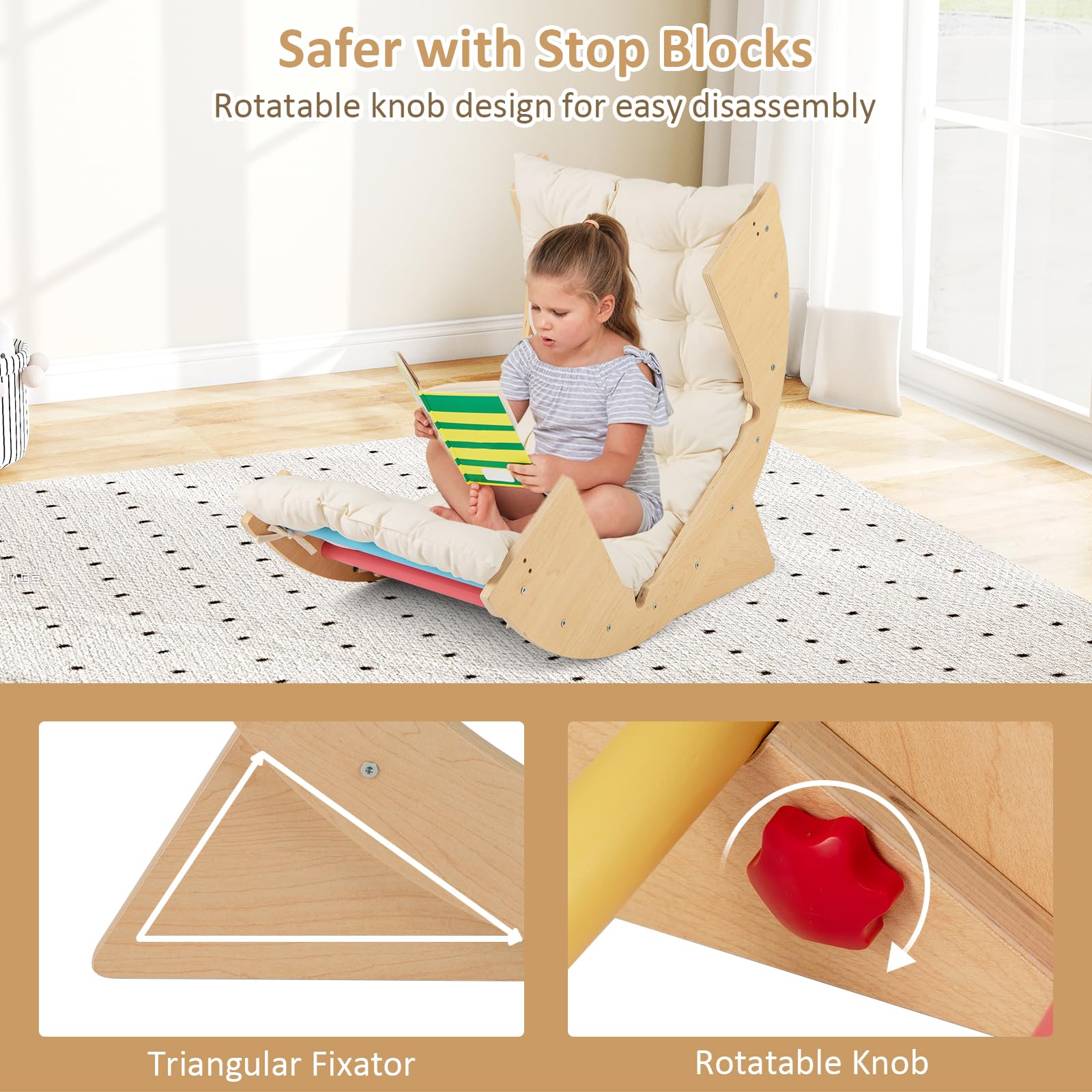 INFANS Wooden Arch Climber Rocker with Soft Cushion 6 in 1 Montessori Climbing Toys for Toddlers