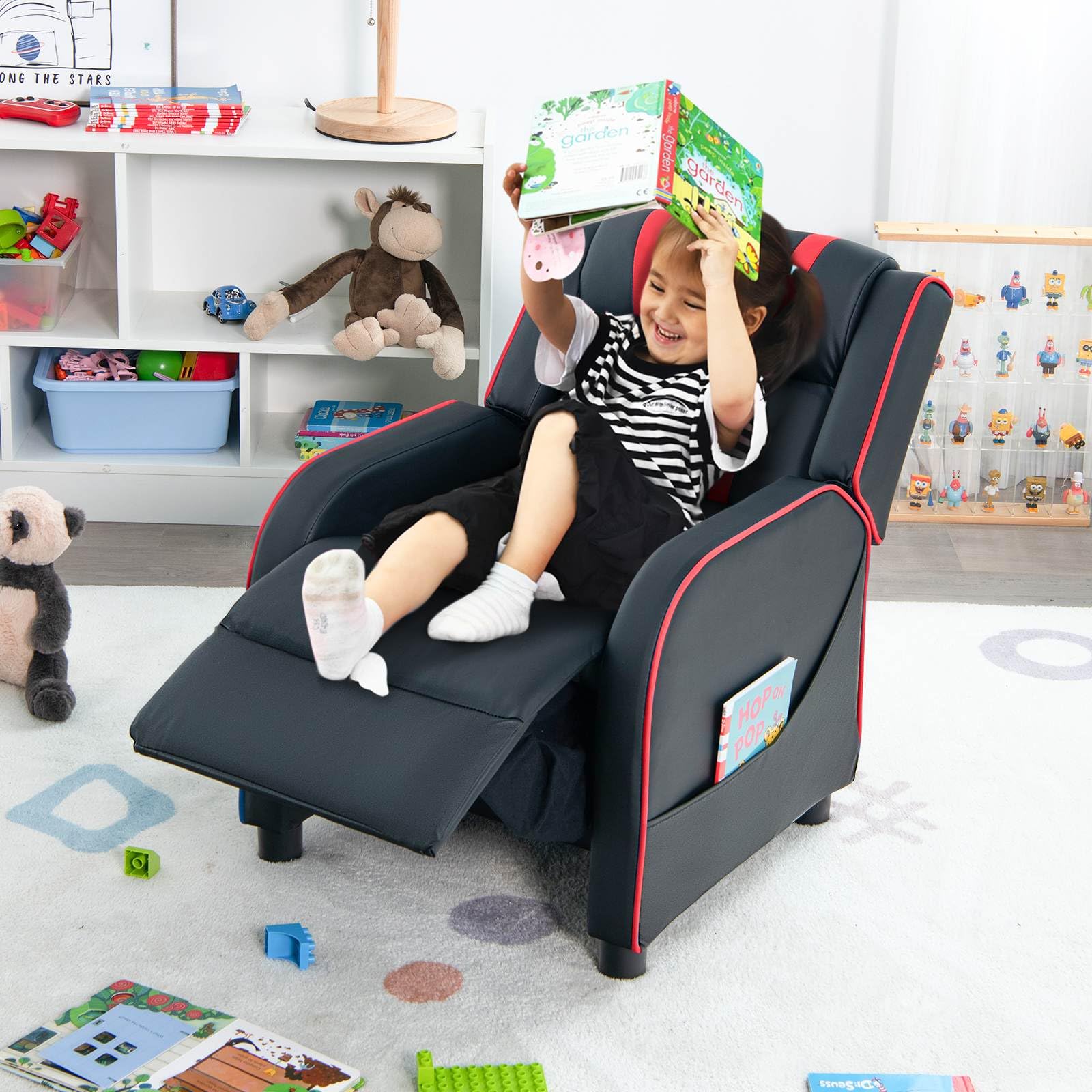 Kids Recliner Sofa Couch with Adjustable Backrest Footrest and High Density Sponge