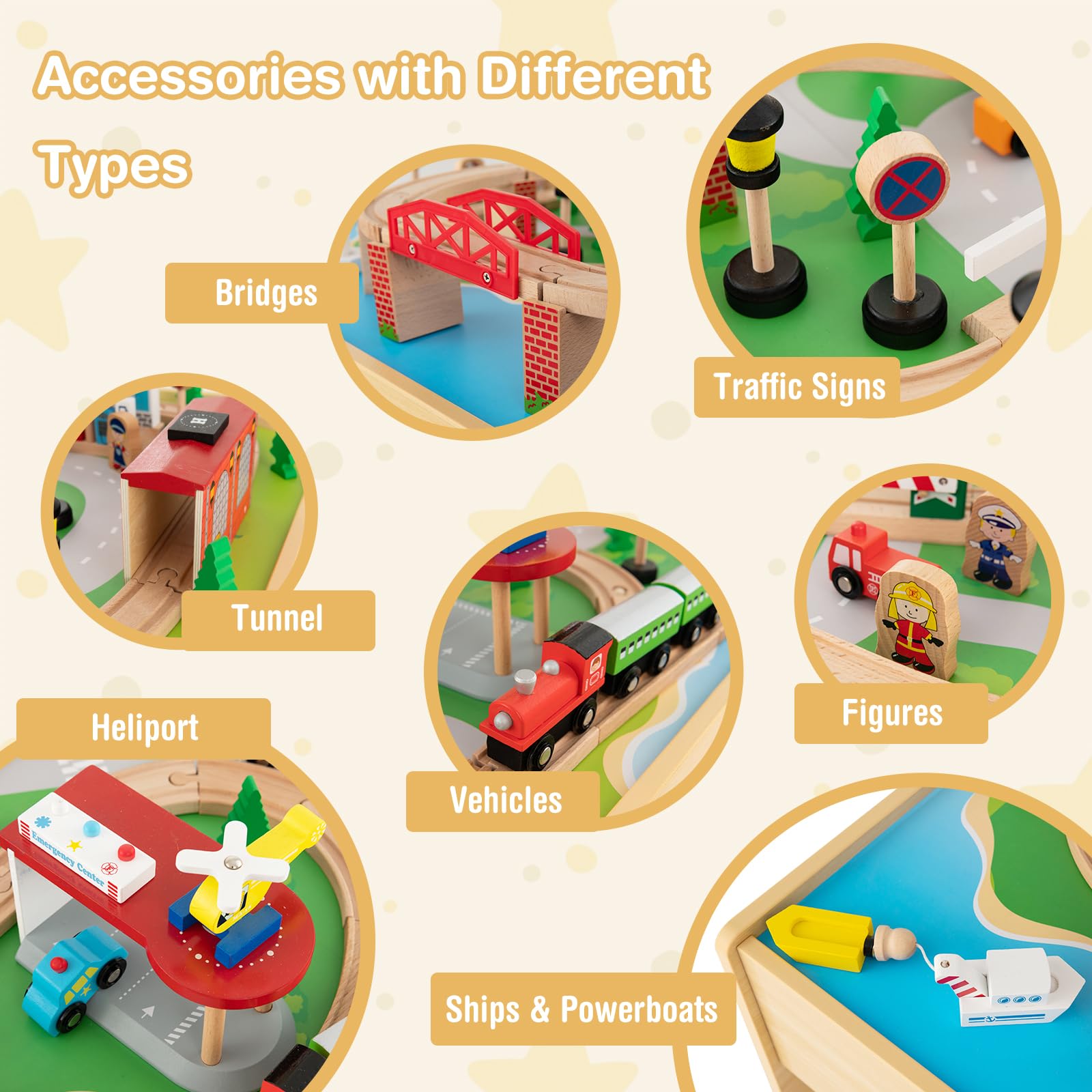 Train Table, 84 Pieces Wooden Kids Activity Toy Table Playset with Reversible Detachable Tabletop