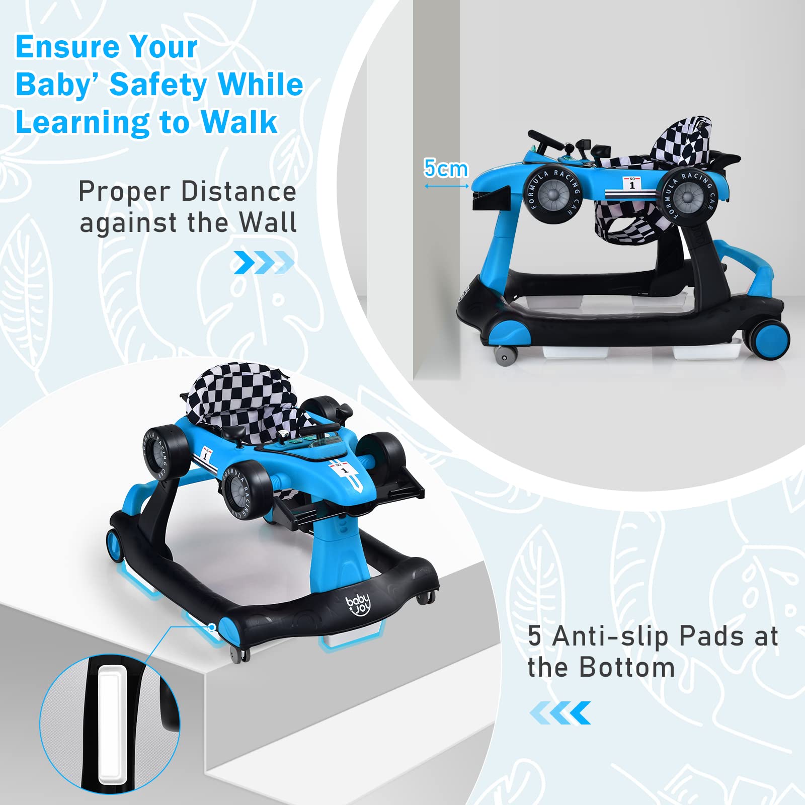 4-in-1 Foldable Activity Car Walker with Adjustable Height and Speed