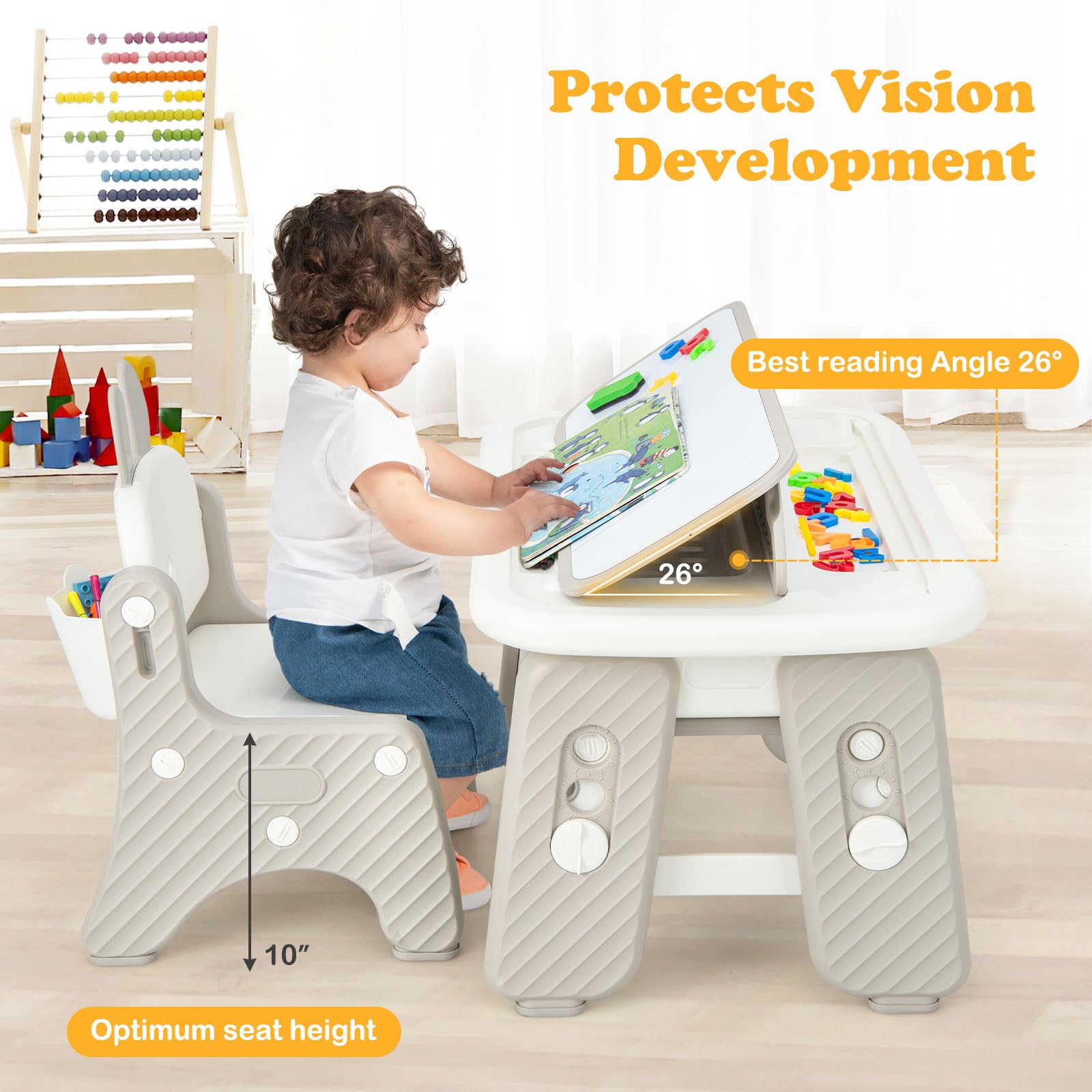 INFANS Kids Table and Chair Set Activity Table with Magnetic Drawing Board