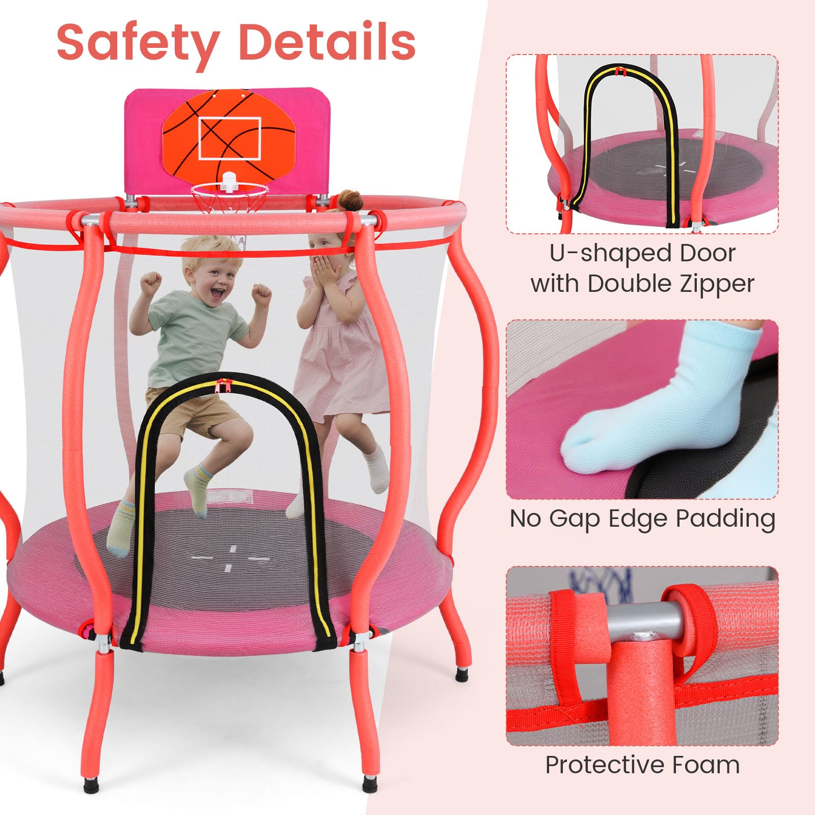 OLAKIDS 48" Trampoline for Kids, Indoor Outdoor Toddler Trampoline with Safety Enclosure Net