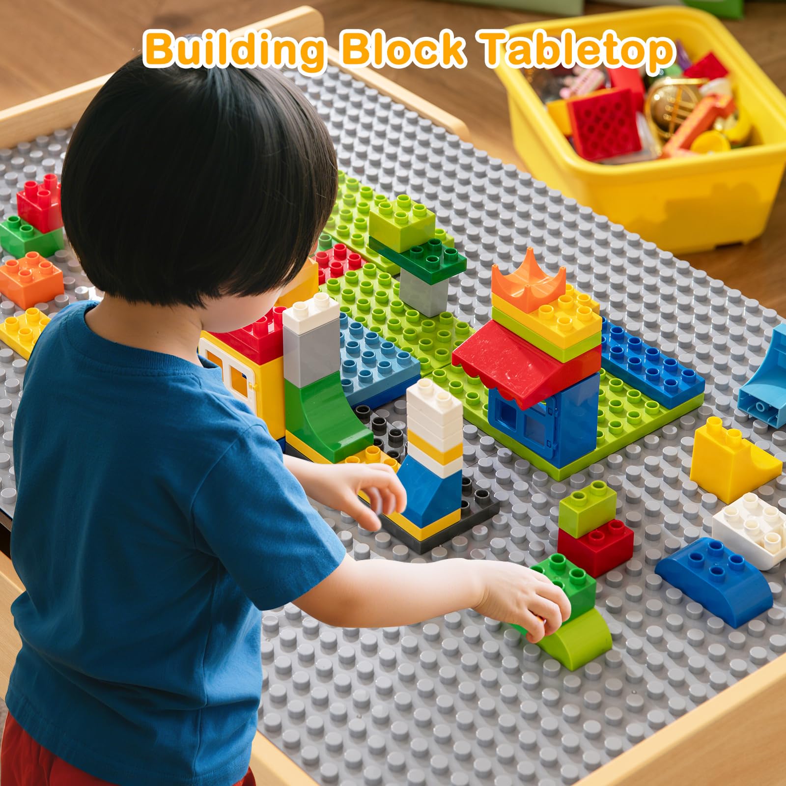 INFANS Train Table, 78 Pieces Wooden Kids Activity Toy Table Playset with Reversible Detachable Blackboard Tabletop