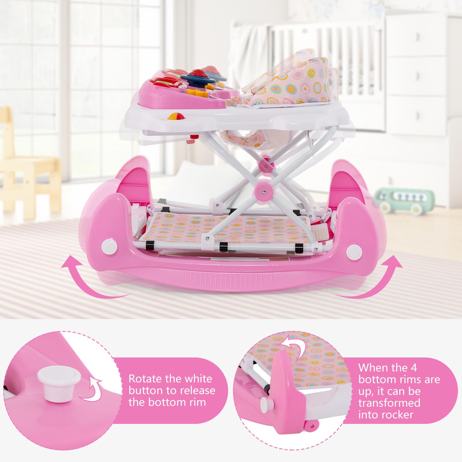 INFANS Baby Walker 5 in 1 Behind Walker Learning Seated Rocker Bouncer with Removable Music Tray