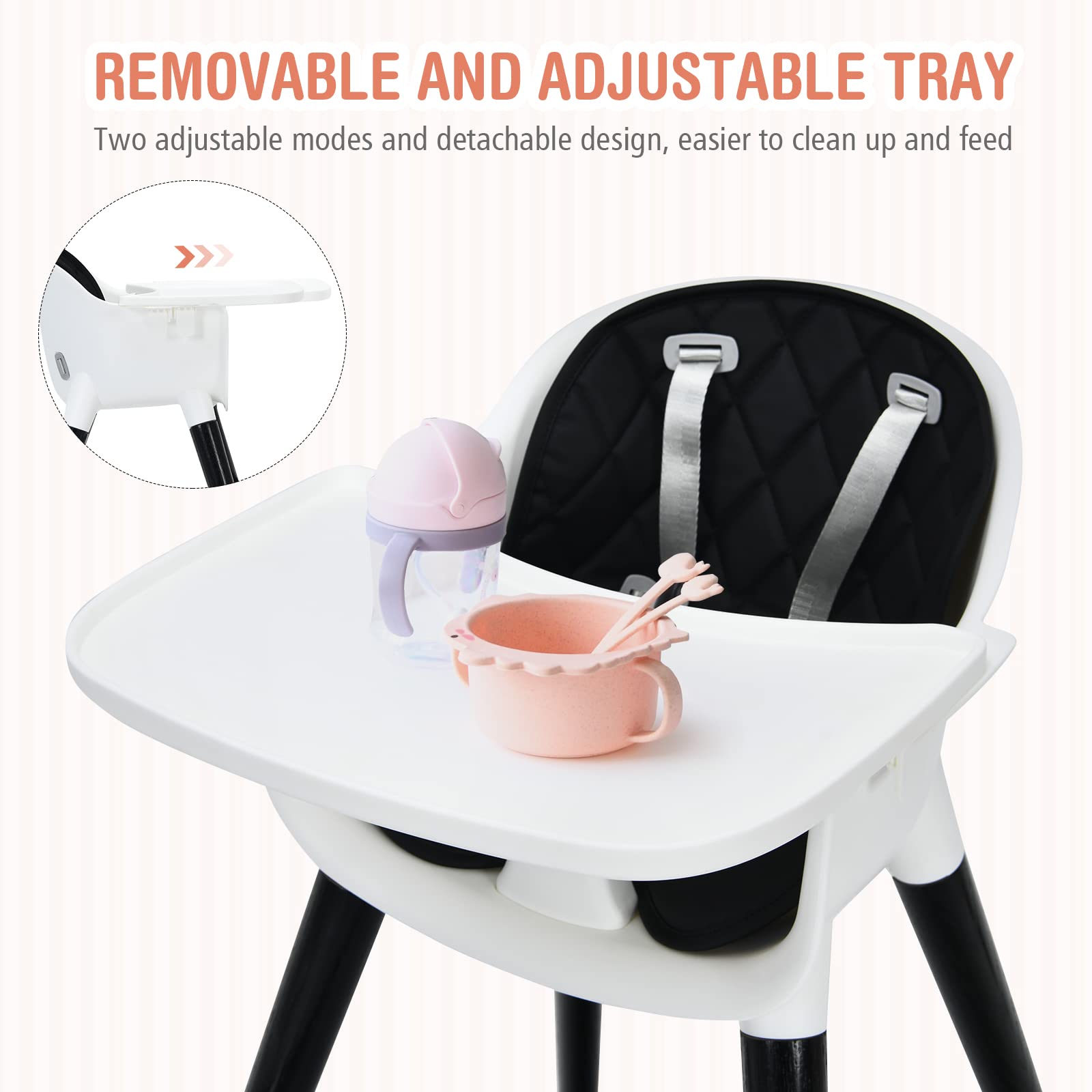3 in 1 Convertible Baby Highchair Up and Down Highchairs for Toddlers