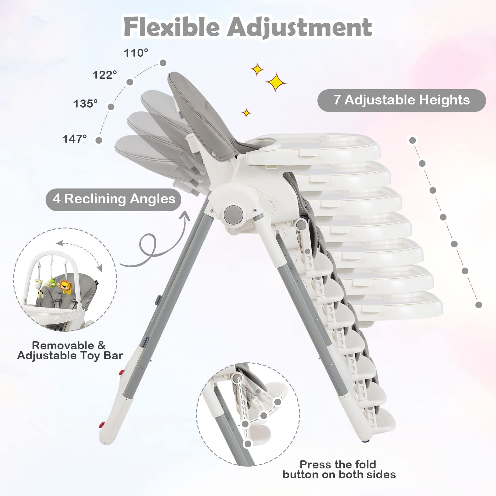 Baby High Chair Foldable Highchair w/Toy Bar Baby High Chair Foldable Highchair w/Toy