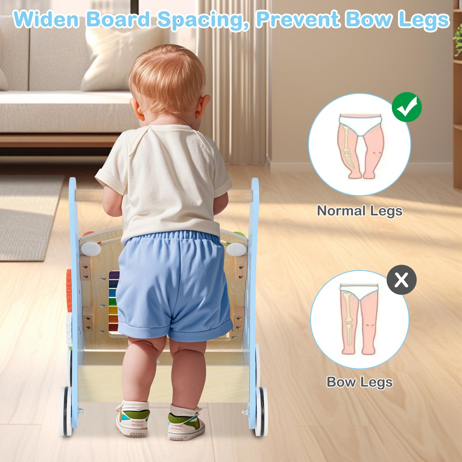 INFANS Wooden Baby Walker, Montessori Walker with Multiple Activity Toys