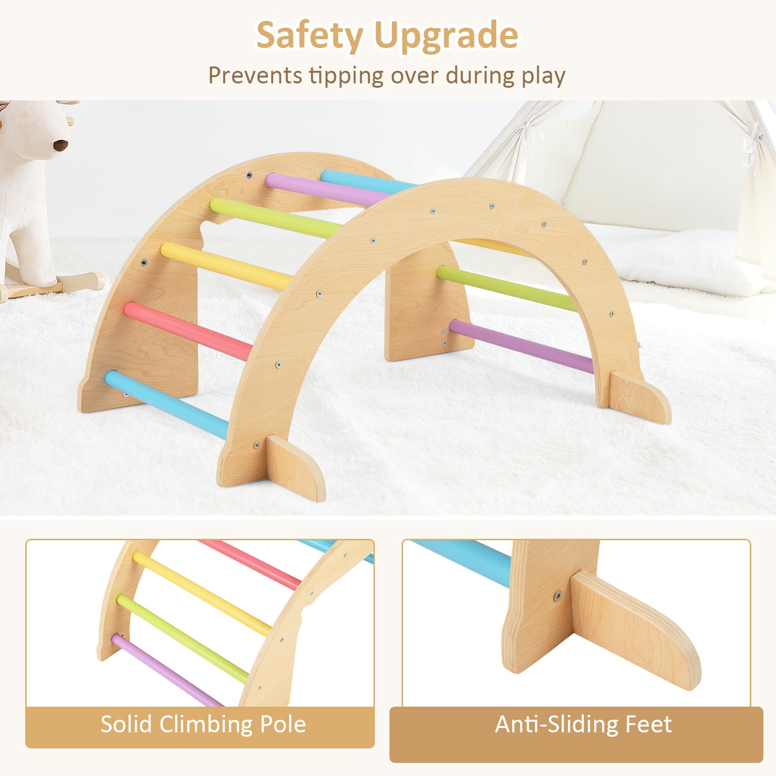 INFANS Wooden Arch Climber Rocker with Soft Cushion 6 in 1 Montessori Climbing Toys for Toddlers