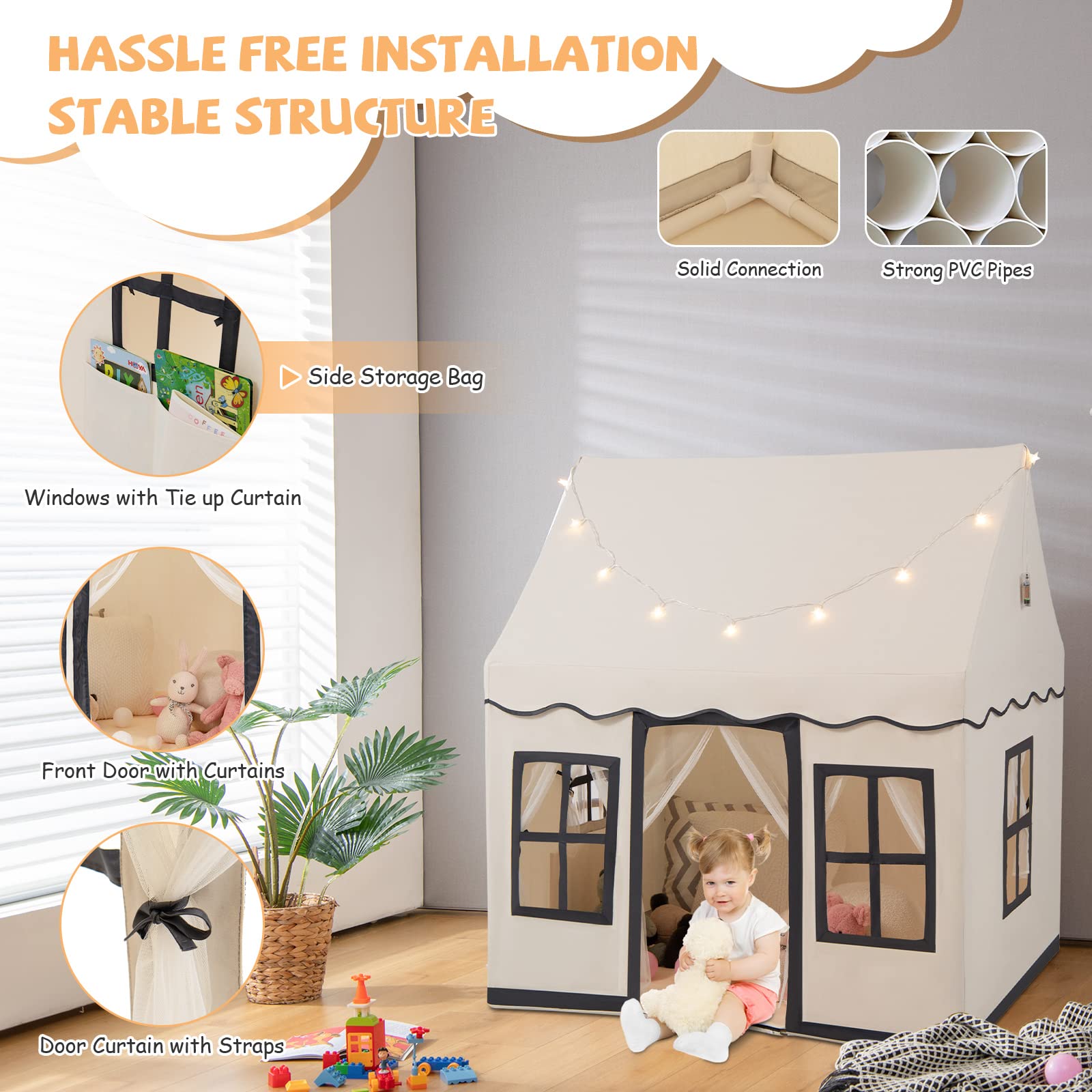 INFANS Kids Play Tent with Washable Mat Star Light Windows
