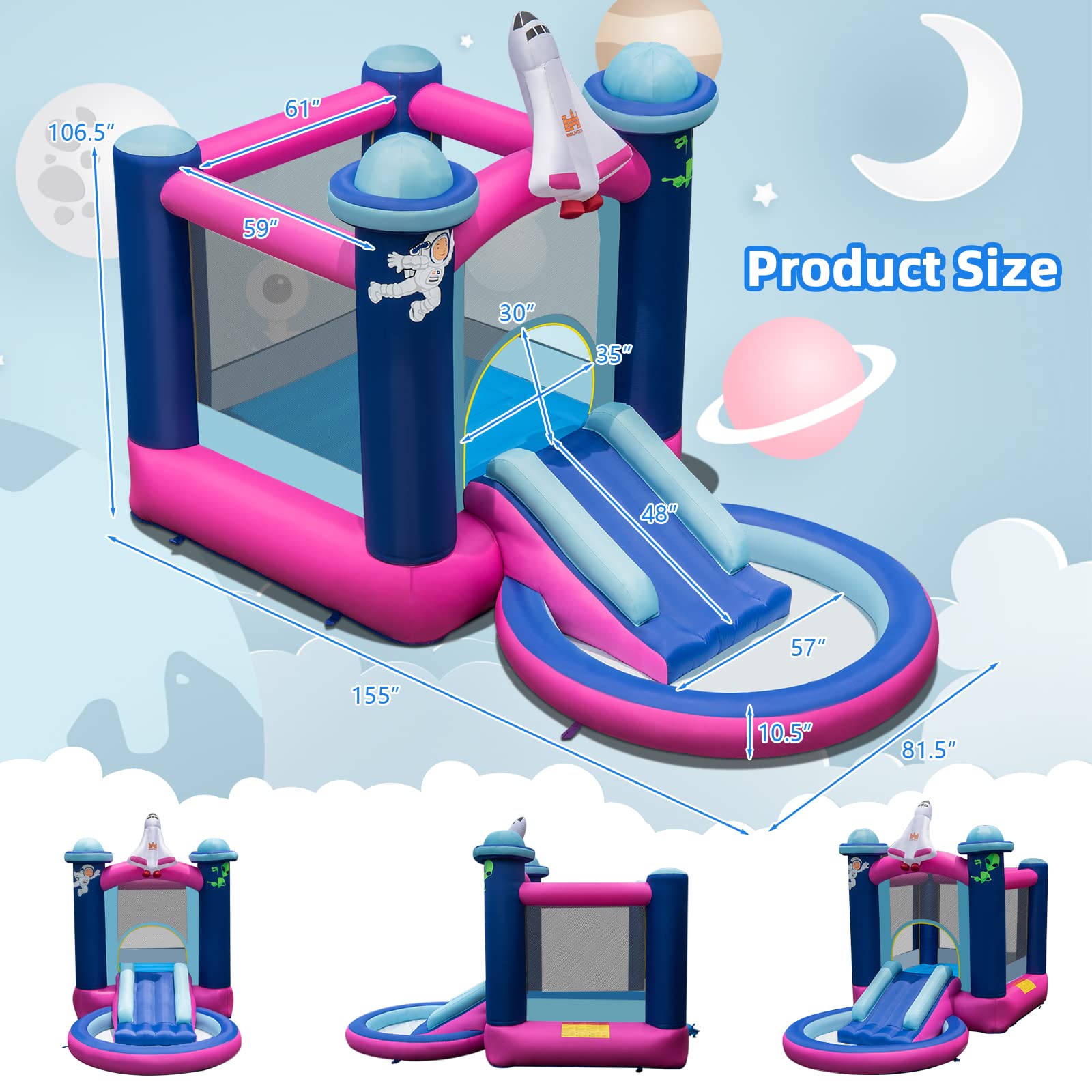 HONEY JOY Inflatable Bounce House, Space-Themed Kids Inflatable Castle