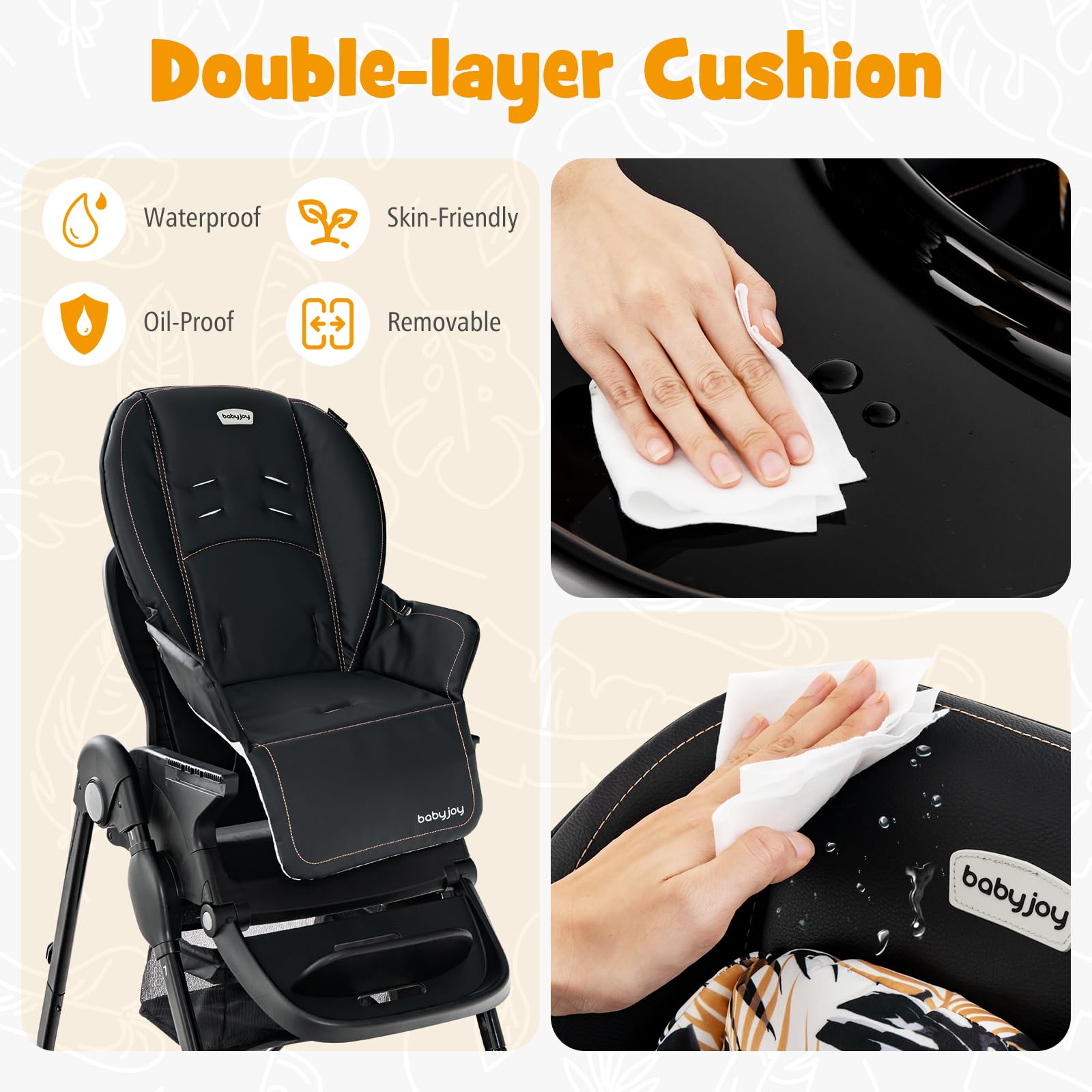 High Chair for Babies & Toddlers Folding Baby Highchair w/Rolling Wheels Adjustable Height