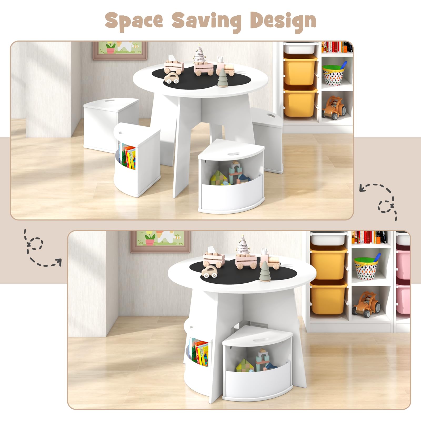 INFANS Toddler Table and Chair Set with 4 Storage Stools