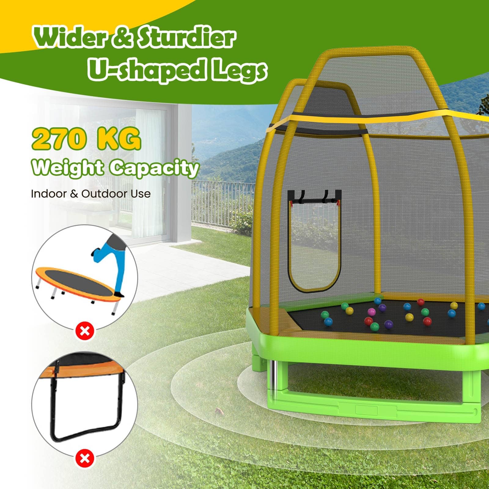 Trampoline for Kids, 7FT Kids Trampoline w/Slide, Ladder & Ocean Balls, Indoor Outdoor Trampoline