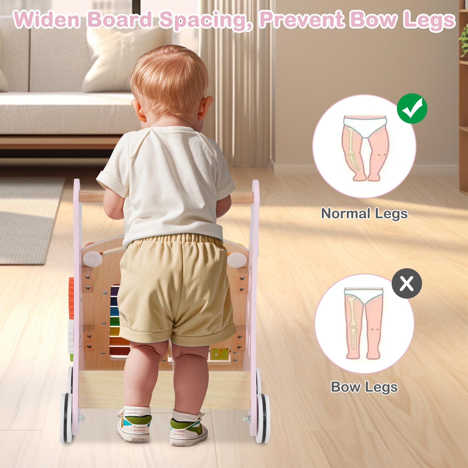 INFANS Wooden Baby Walker, Montessori Walker with Multiple Activity Toys