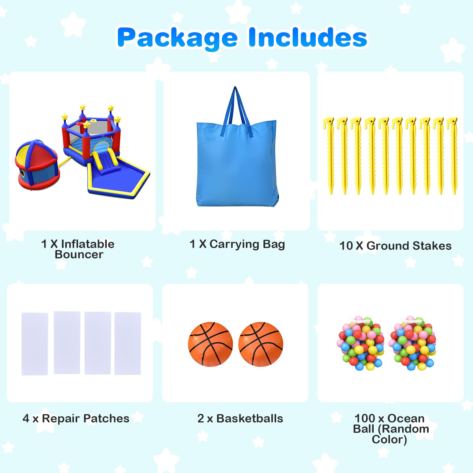 HONEY JOY Inflatable Bounce House with Playhouse, 5-in-1 Star Themed Bouncy Castle