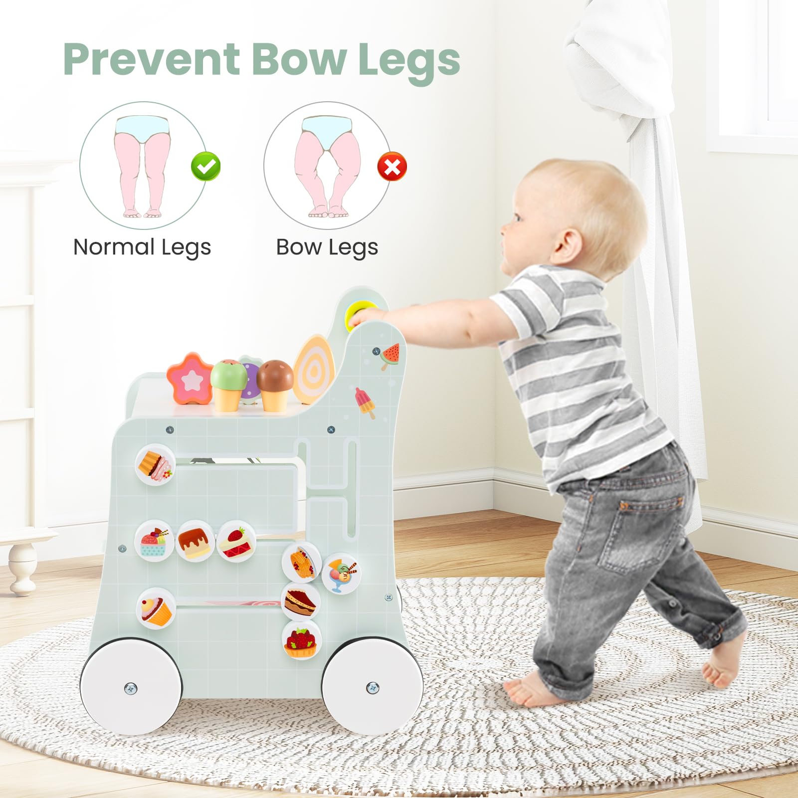 INFANS 6 in 1 Wooden Baby Walker Play Kitchen Playset
