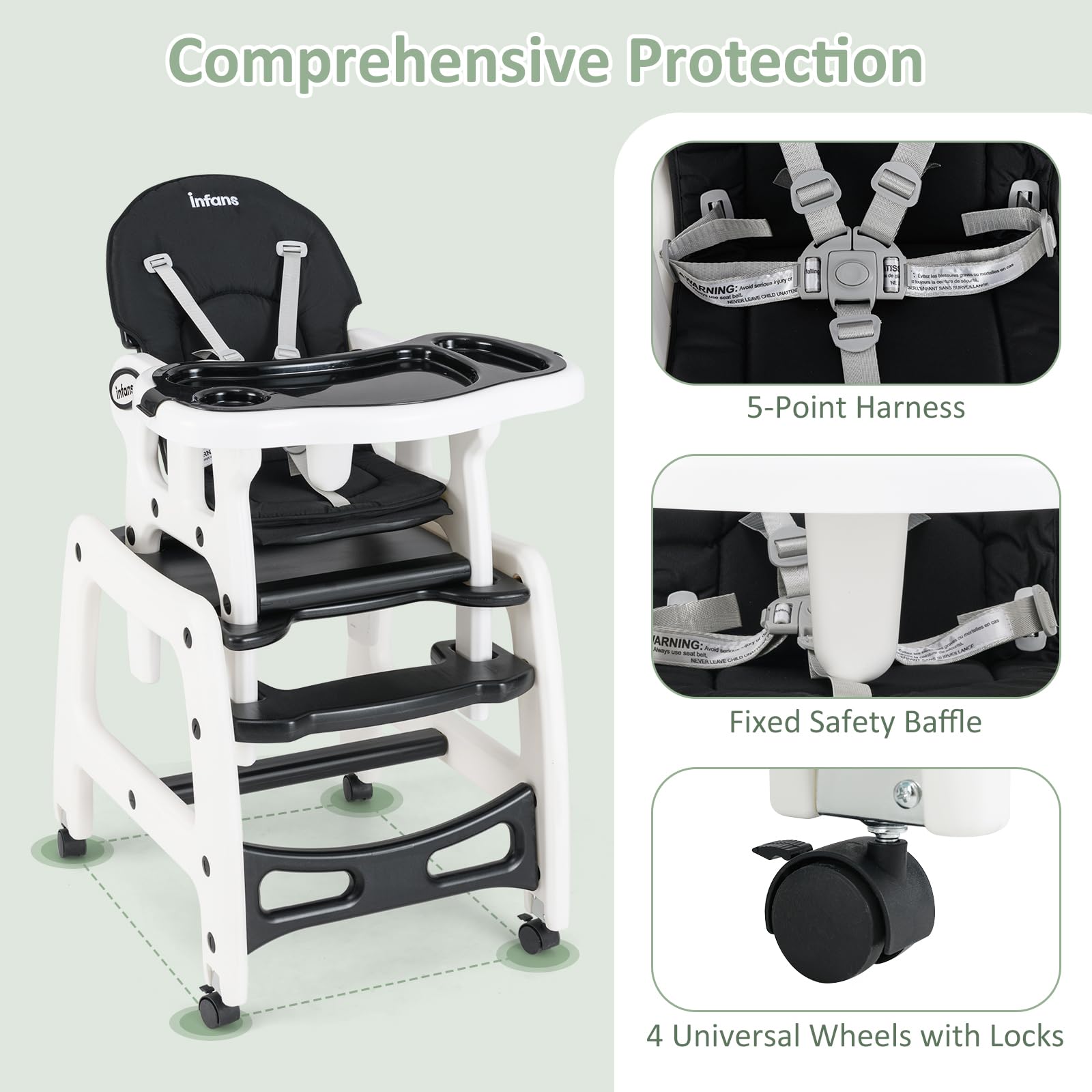 INFANS 5 in 1 Baby High Chair Convertible Toddler Table Set