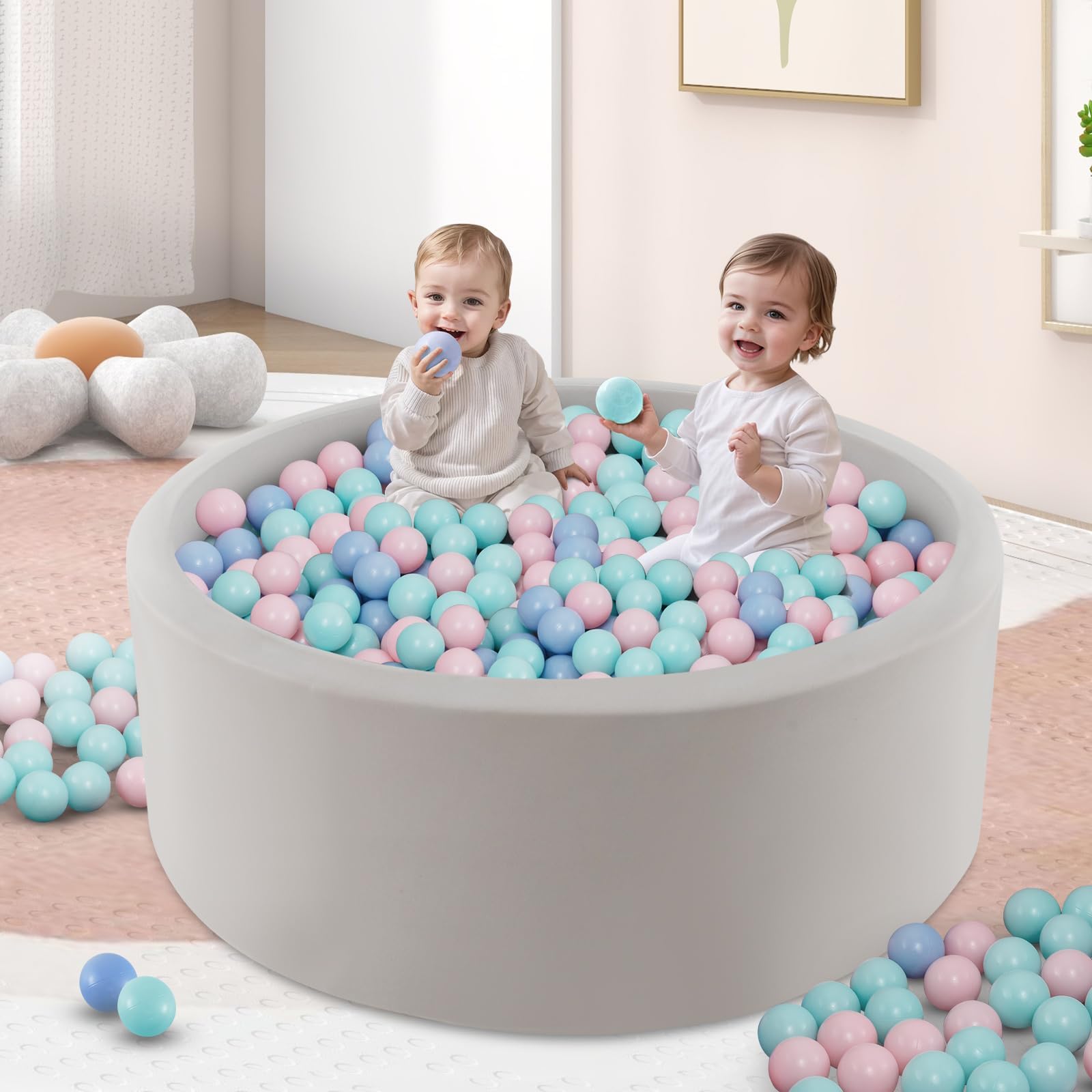 INFANS Foam Ball Pit for Toddlers with 200 Balls 36"x 12" Large Round Ball Pool Playpen with Soft Memory Sponge Pad