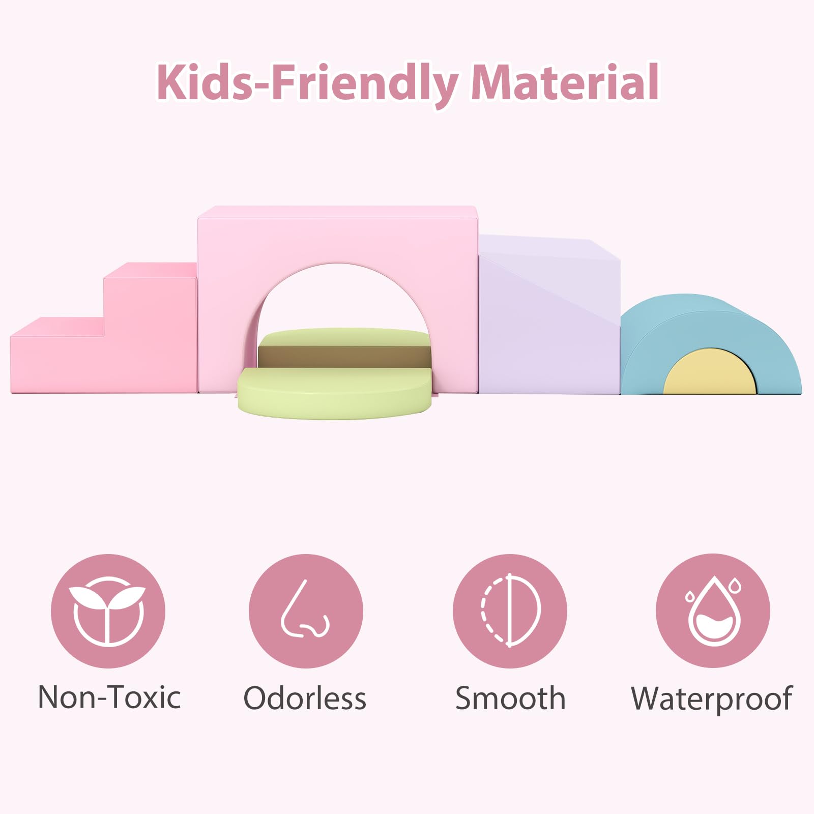 OLAKIDS Toddler Climbing Toys Indoor, 7 Pieces Baby Foam Blocks Soft Play Set with PU Leather
