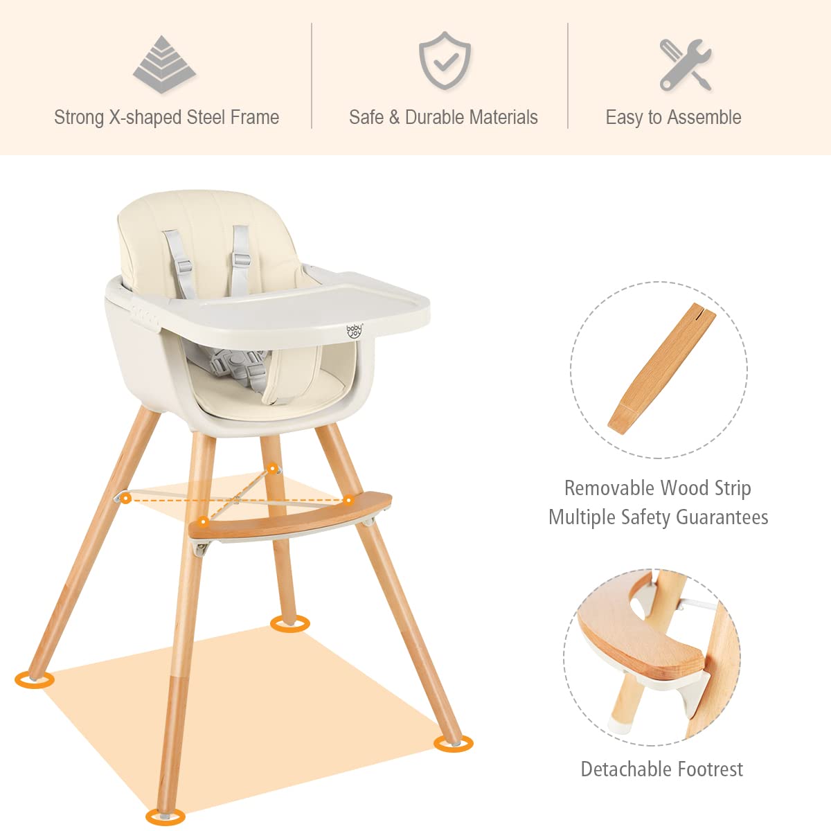 3-in-1 Wooden High Chair/Booster/Chair with Removable Tray