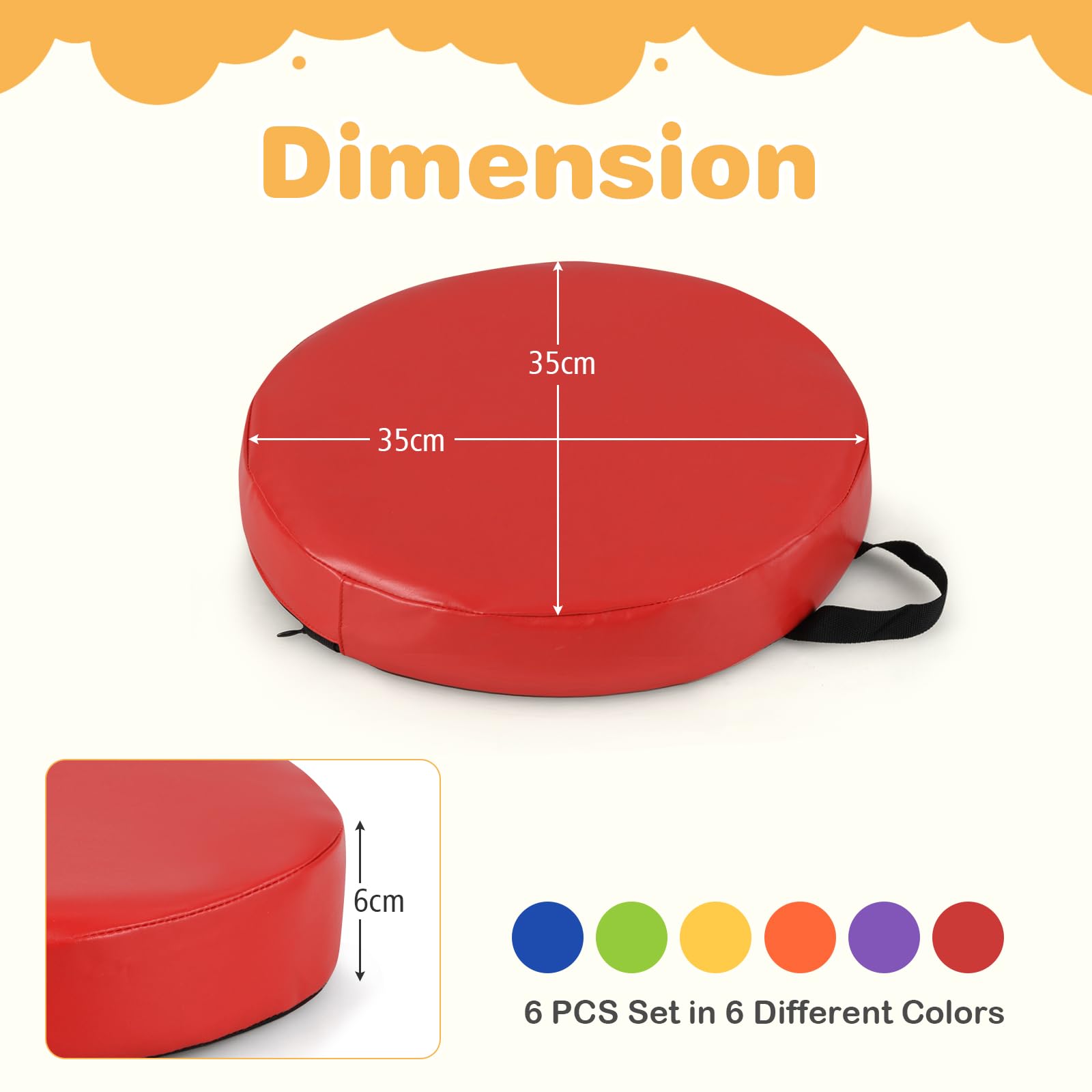 6 PCS Round Floor Cushions for Kids 35cm Classroom Floor Cushions with Handles