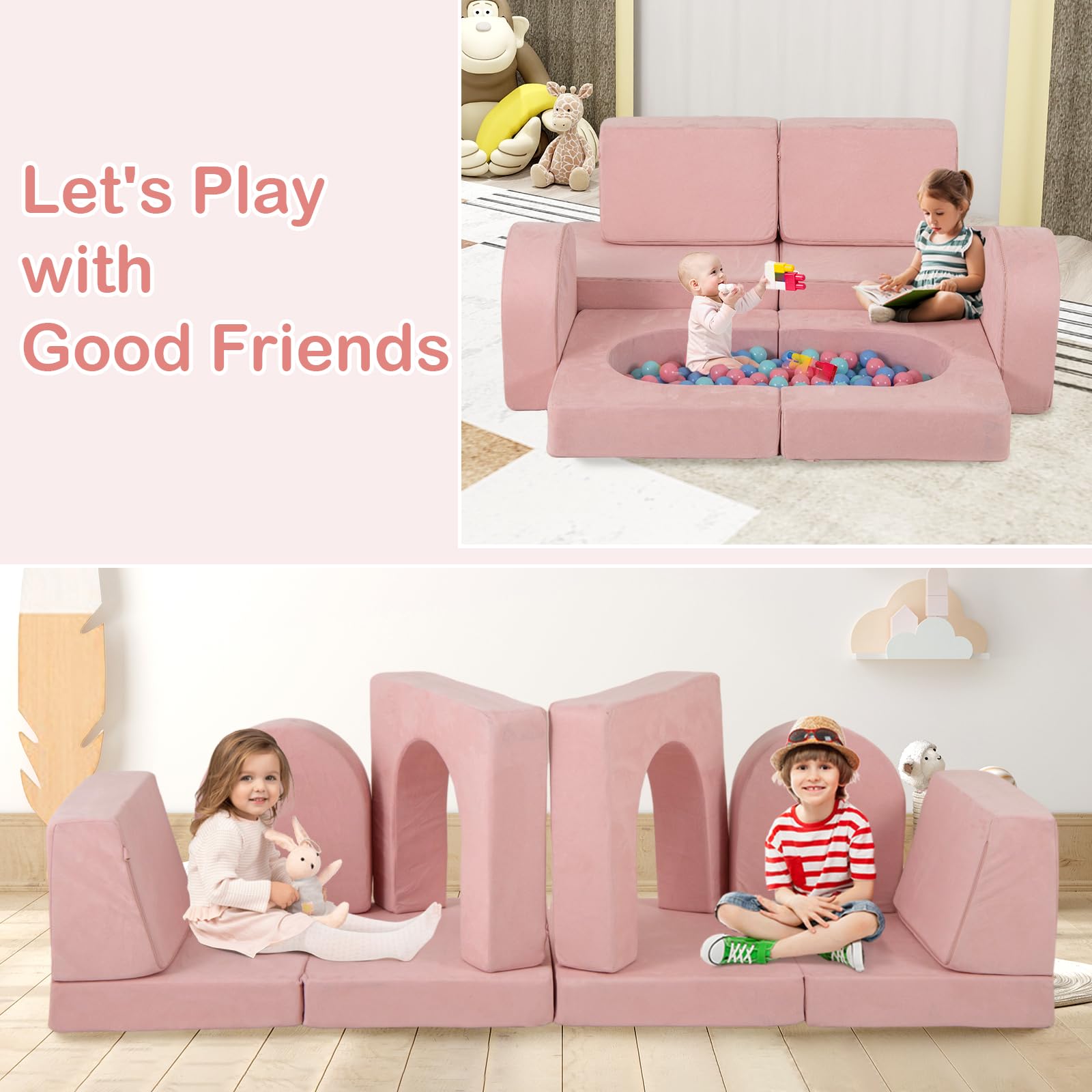 INFANS Modular Kids Play Couch 8 PCS Toddler Creative Sectional Building Sofa for Playroom