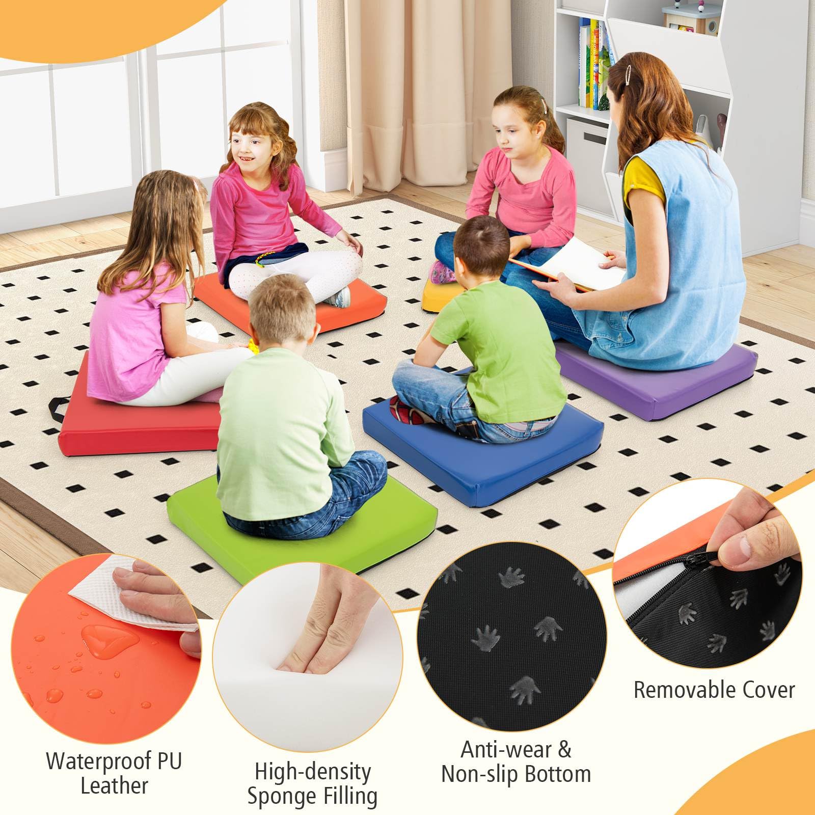 6 PCS Square Floor Cushions with Carrying Handles