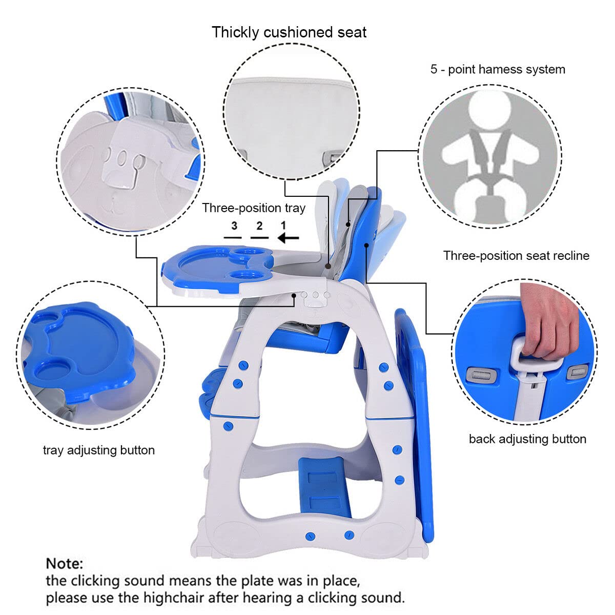 Baby High Chair 3 in 1 Infant Table and Chair Set Convertible Booster Seat with 3-Position Adjustable Feeding Tray