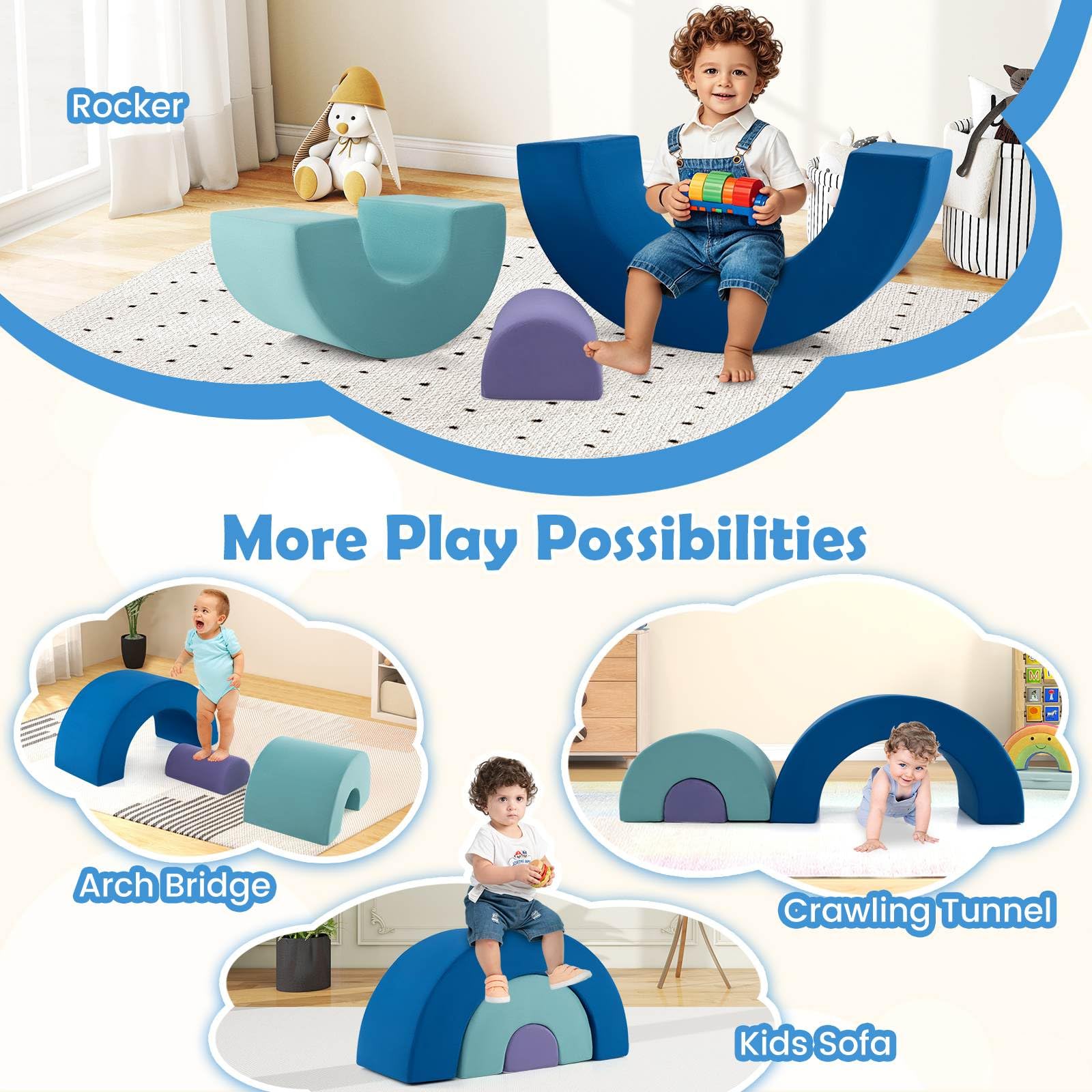 Rainbow Arc Climber Playset Foam Climbing Blocks with Washable Covers