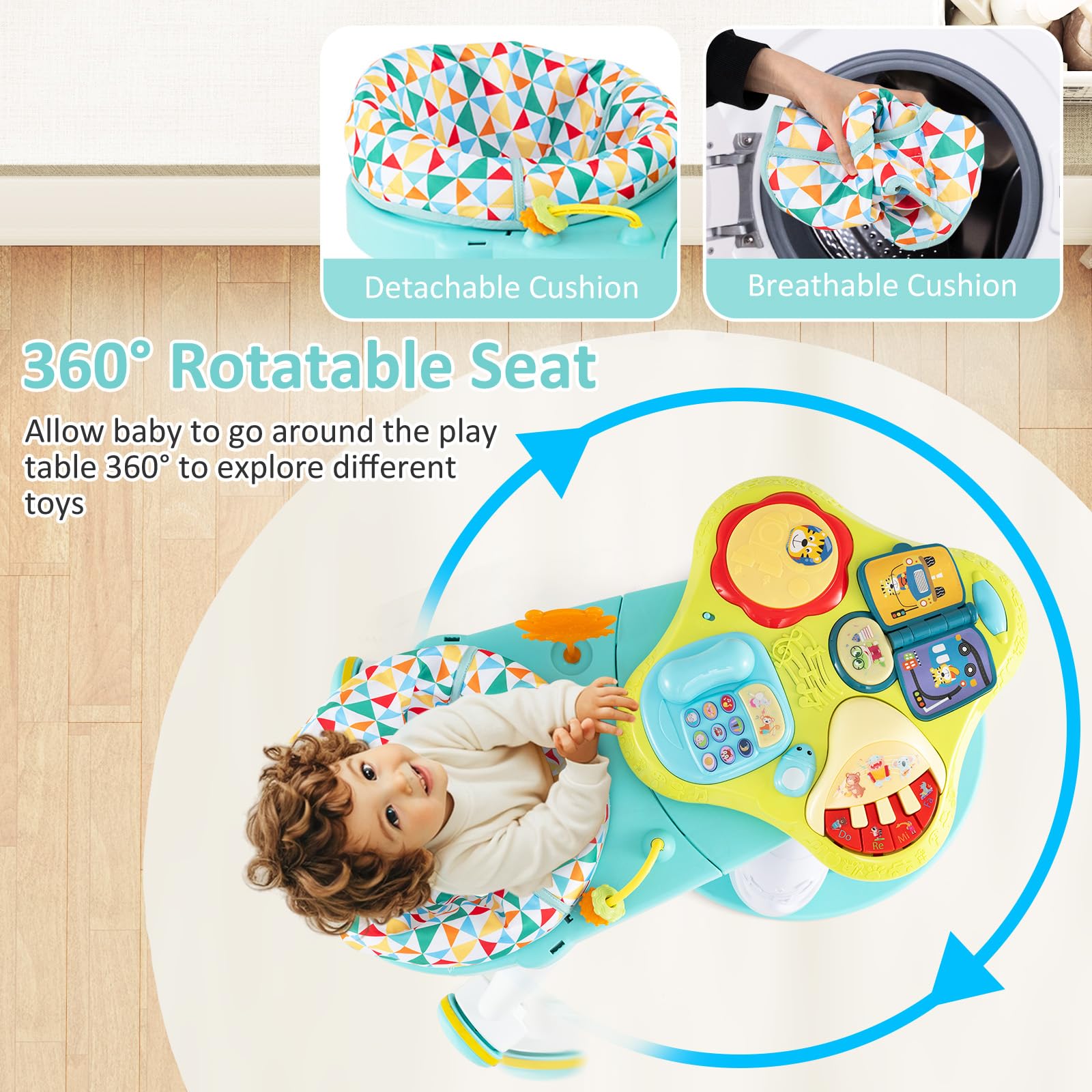 INFANS 3 in 1 Walk Around Baby Activity Center Baby Walker with Play Table
