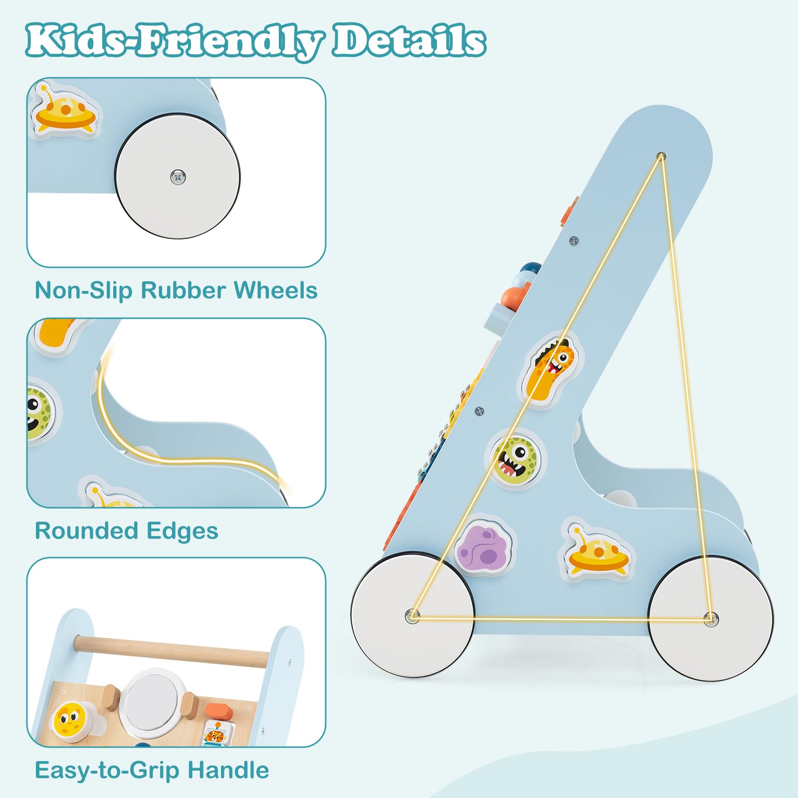 INFANS Wooden Baby Walker Montessori with Multiple Activity Toys