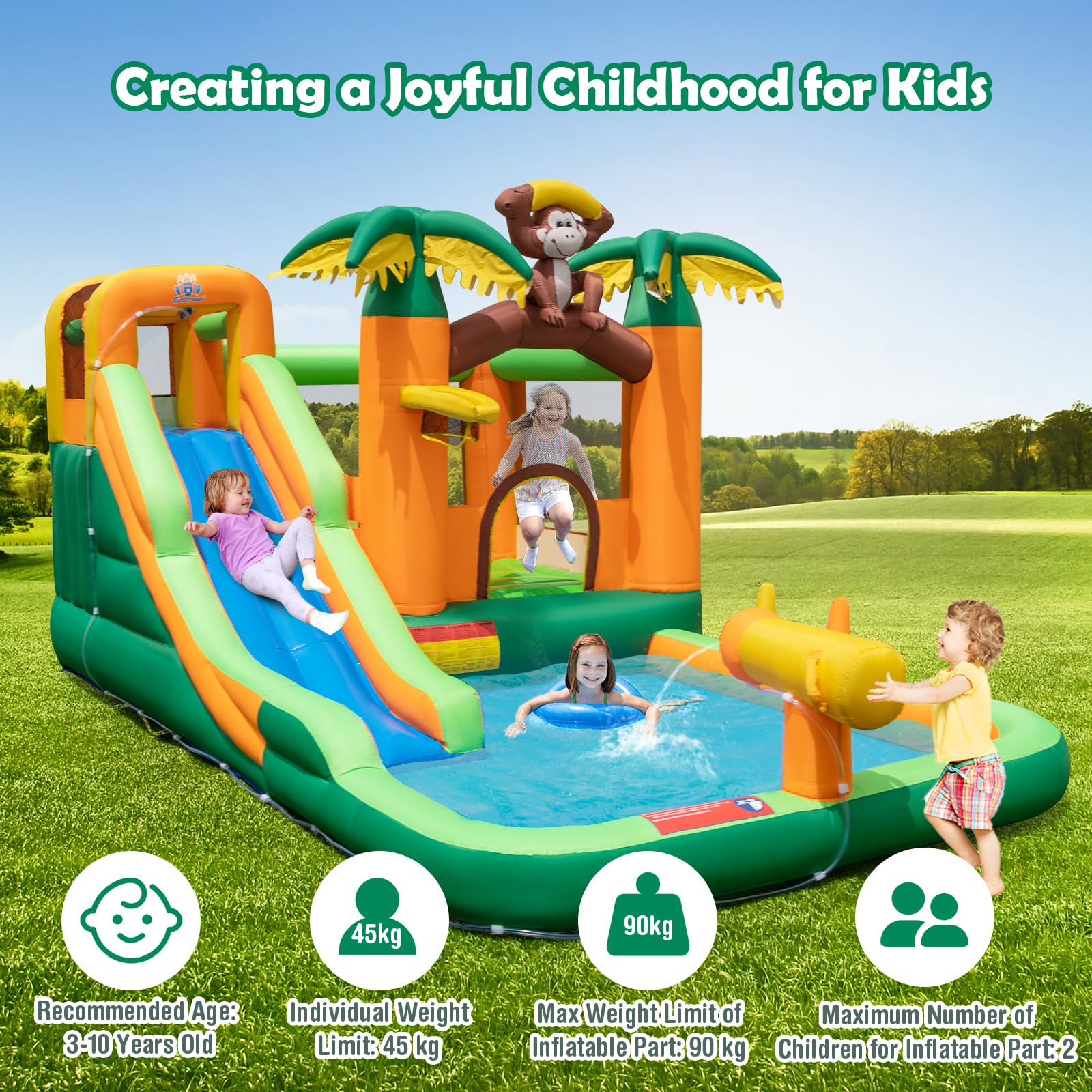 Inflatable Water Slide, 7-in-1 Bounce House Water Park w/Splash Pool
