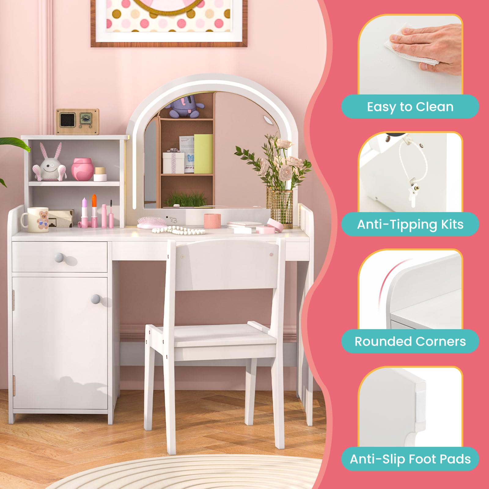 INFANS Kids Vanity Pretend Play Vanity Set for Toddler Girls