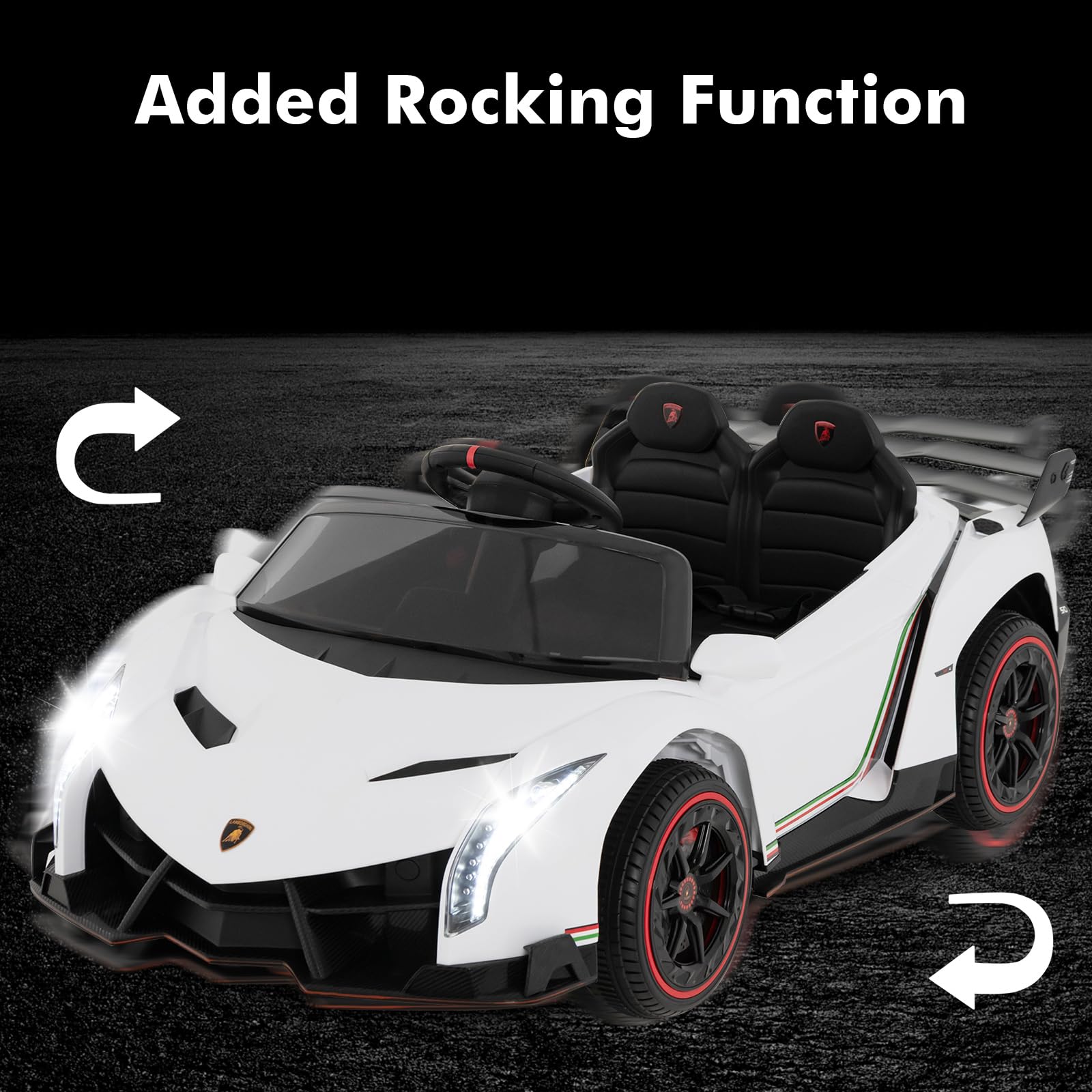 12V 4WD Licensed Lamborghini Veneno Powered Electric Vehicle with Hydraulic Doors, Rocking Mode, Adjustable Speeds, Remote Control, MP3, Headlight