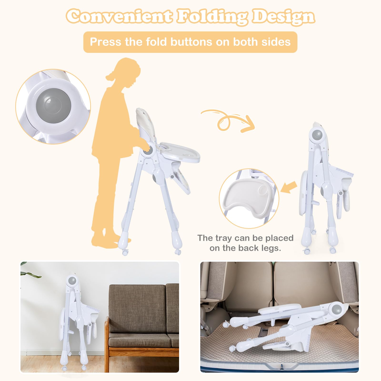 3-in-1 Baby High Chair, Foldable Infant High Chair