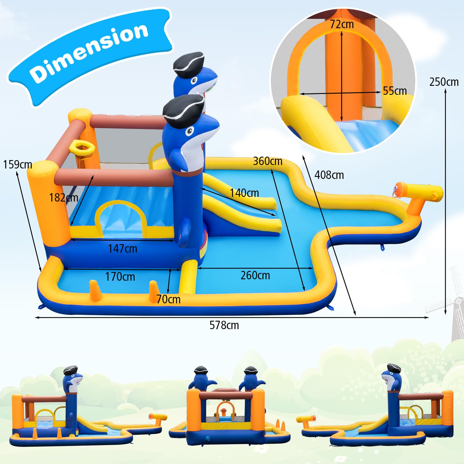 Inflatable Water Slide, Indoor Outdoor Inflatable Bounce House Jumping Castle for Kids w/Boxing Game, Splash Pool