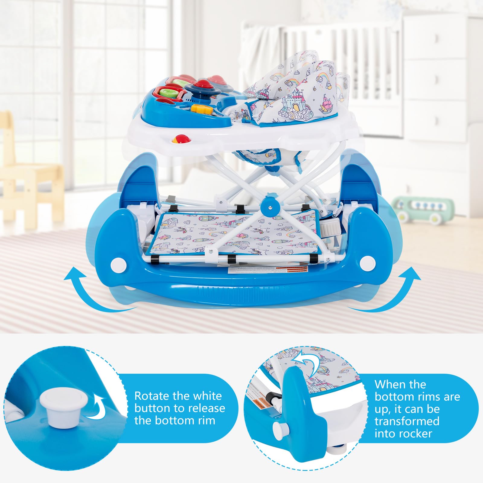 INFANS Baby Walker 5 in 1 Behind Walker Learning Seated Rocker Bouncer with Removable Music Tray