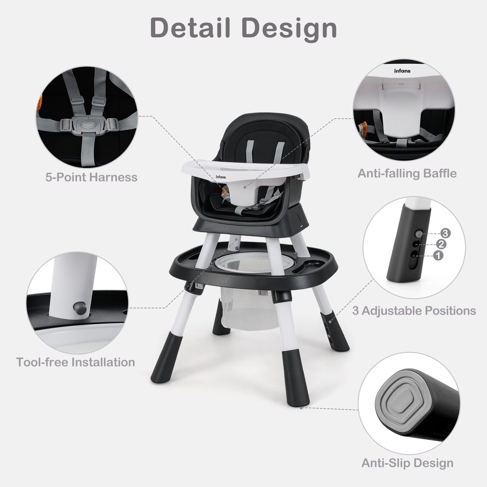 INFANS 9 in 1 High Chair Convertible Baby Highchair for Babies and Toddlers