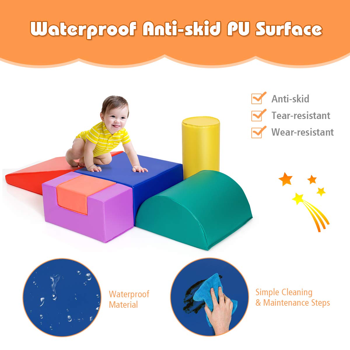 Foam Climbing Blocks for Toddlers 1-3, 6 Pieces Indoor Climb and Crawl Activity Playset with Rectangles