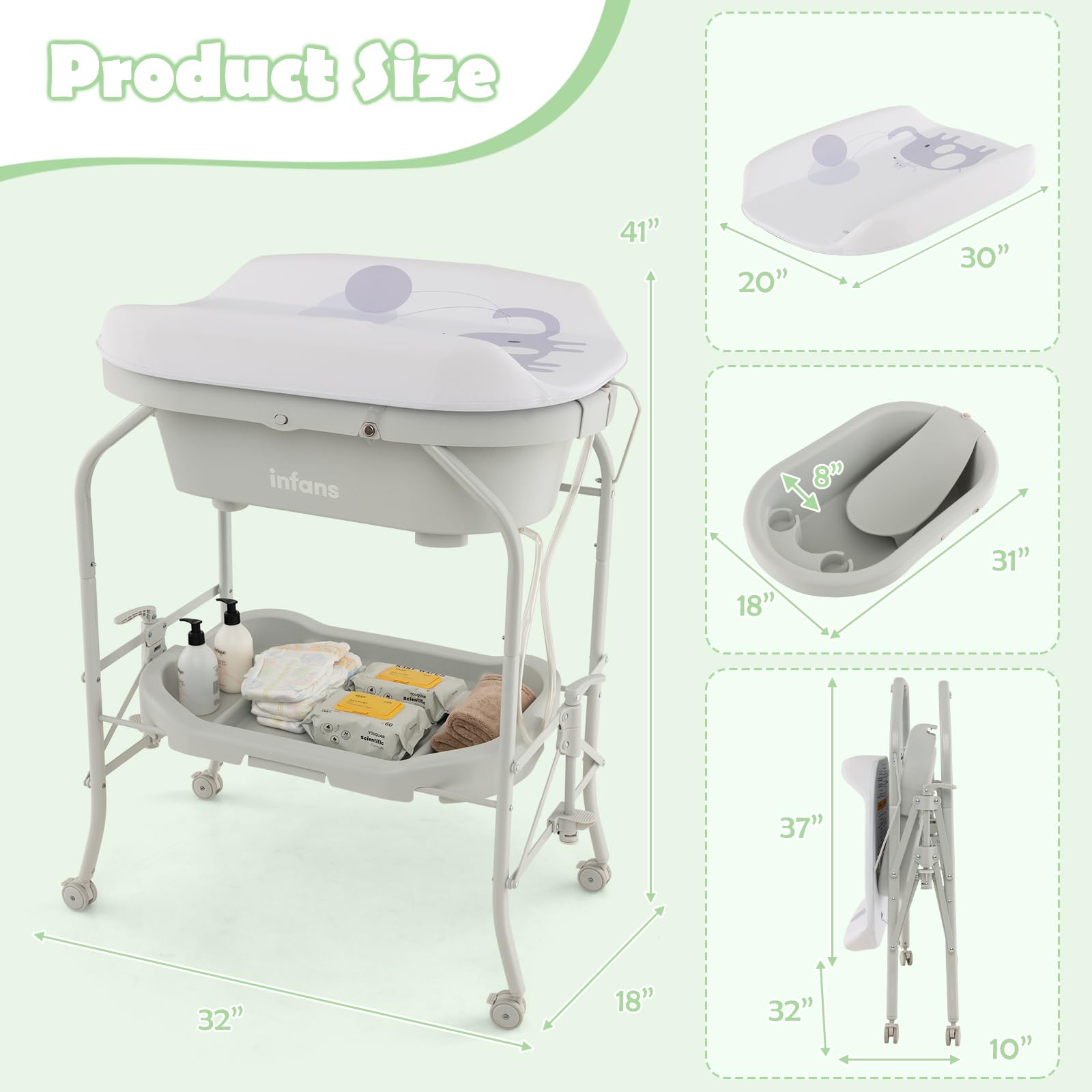 INFANS 2 in 1 Baby Changing Table with Bath Tub Unit