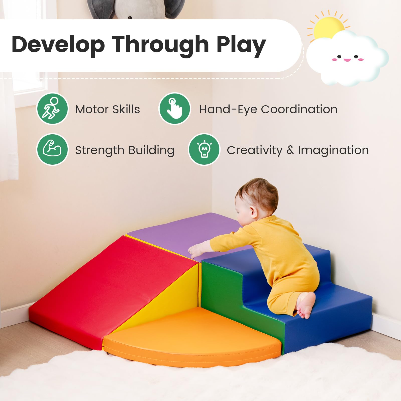 4-Pieces Climbing Toys for Toddlers Climb & Crawl Soft Foam Block with High-Density EPE Foam