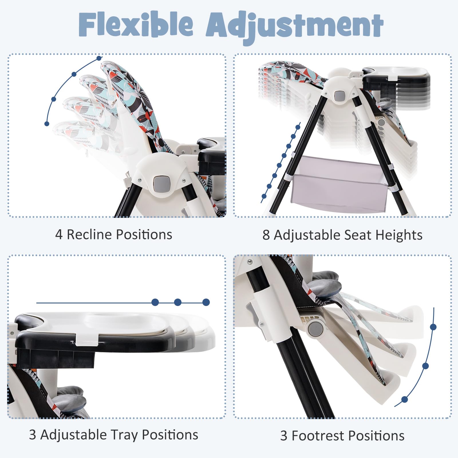 5-in-1 folding baby high chair with wheels and footstool