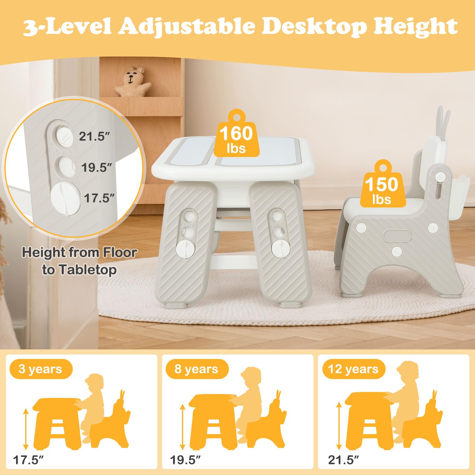 INFANS Kids Table and Chair Set Activity Table with Magnetic Drawing Board