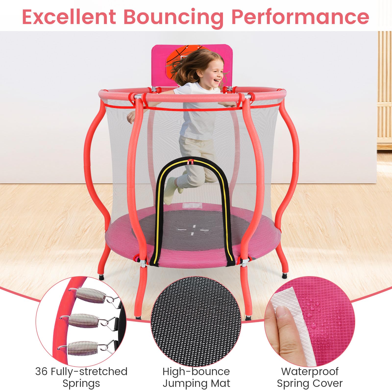 OLAKIDS 48" Trampoline for Kids, Indoor Outdoor Toddler Trampoline with Safety Enclosure Net