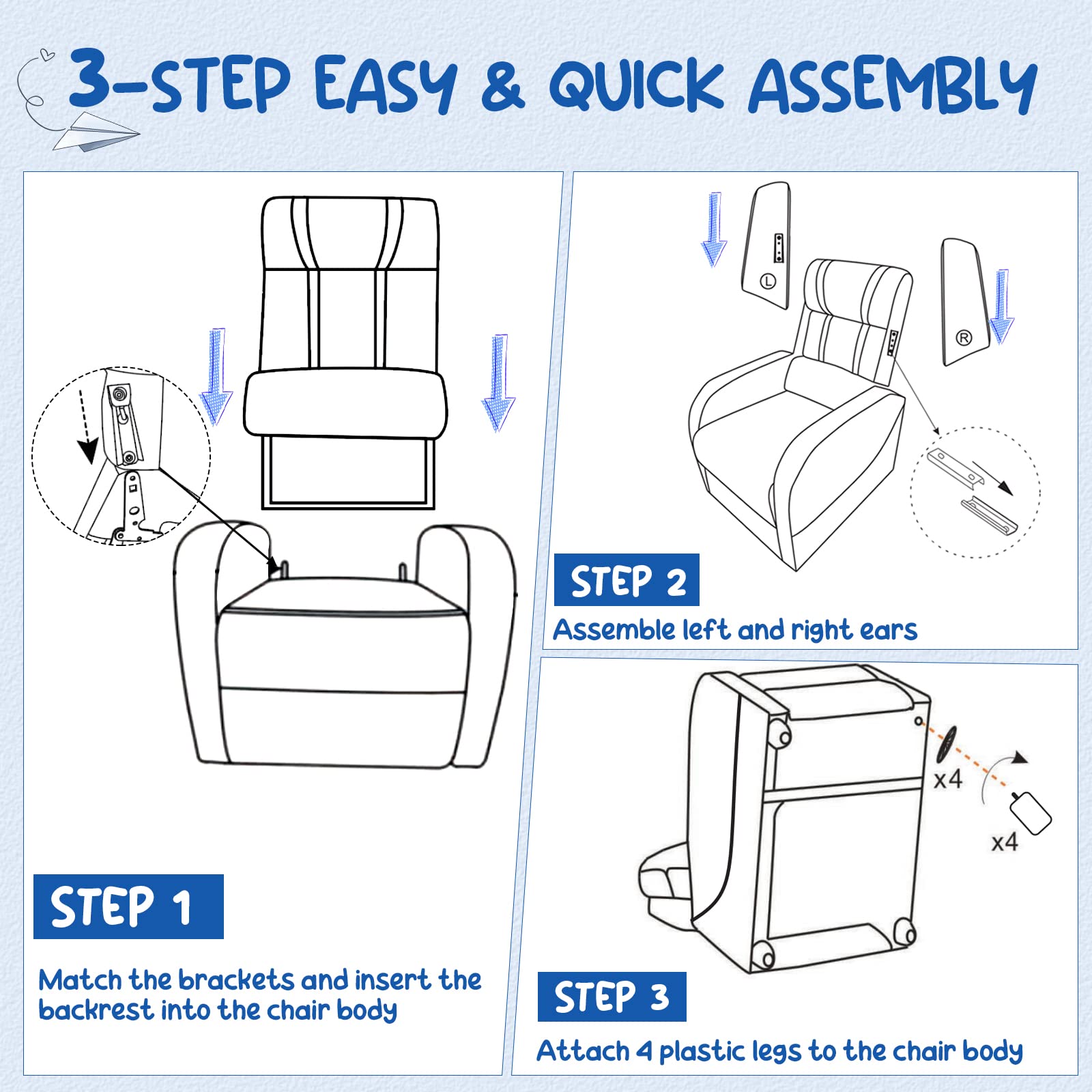 Kids Recliner Sofa Couch with Adjustable Backrest Footrest and High Density Sponge