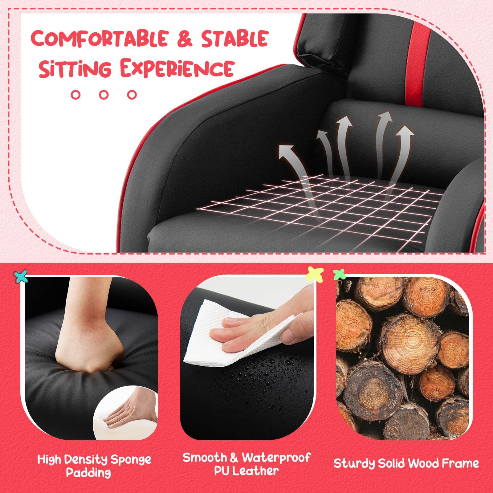 Kids Recliner Sofa Couch with Adjustable Backrest Footrest and High Density Sponge