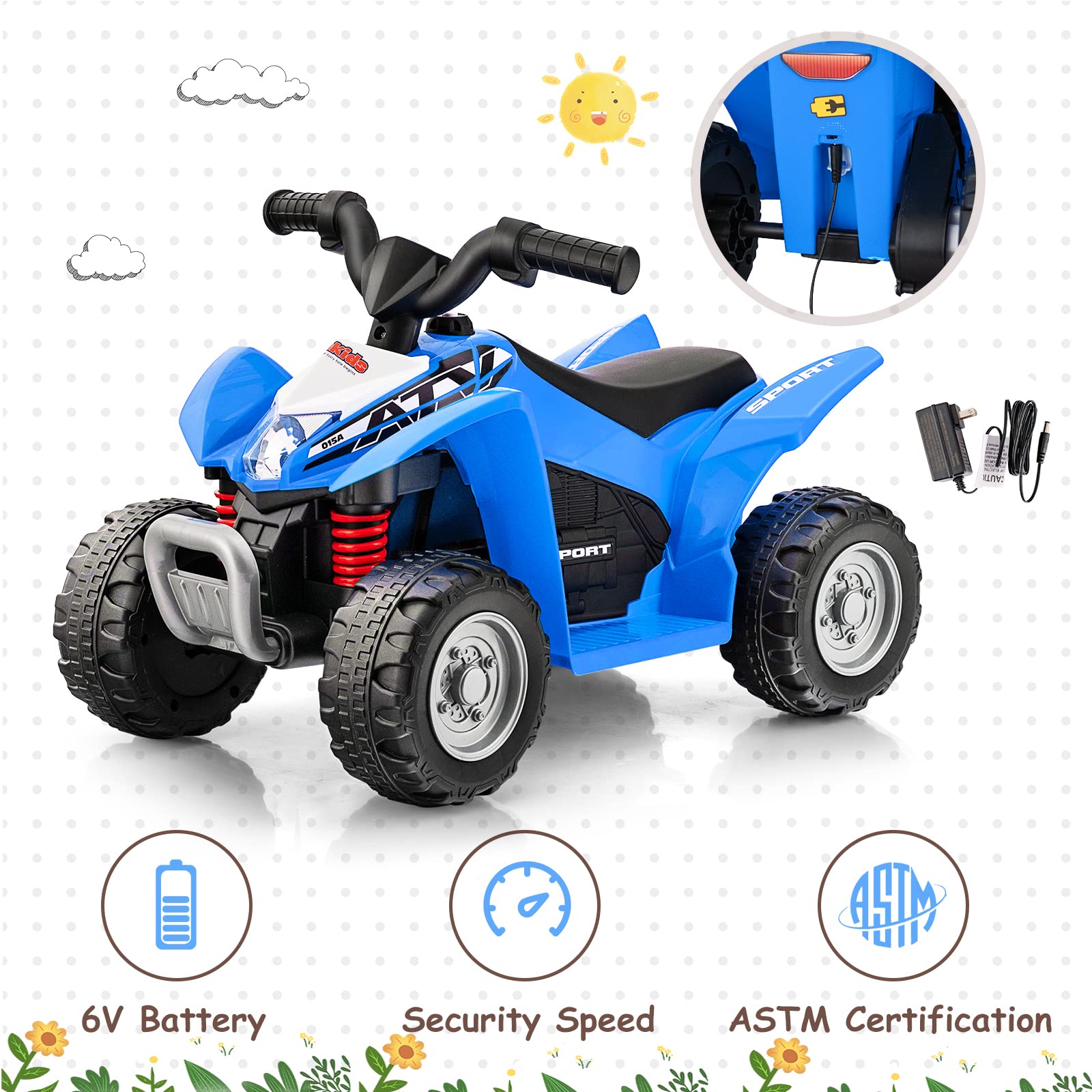 OLAKIDS Kids Ride On ATV, 6V Electric Vehicle for Toddlers