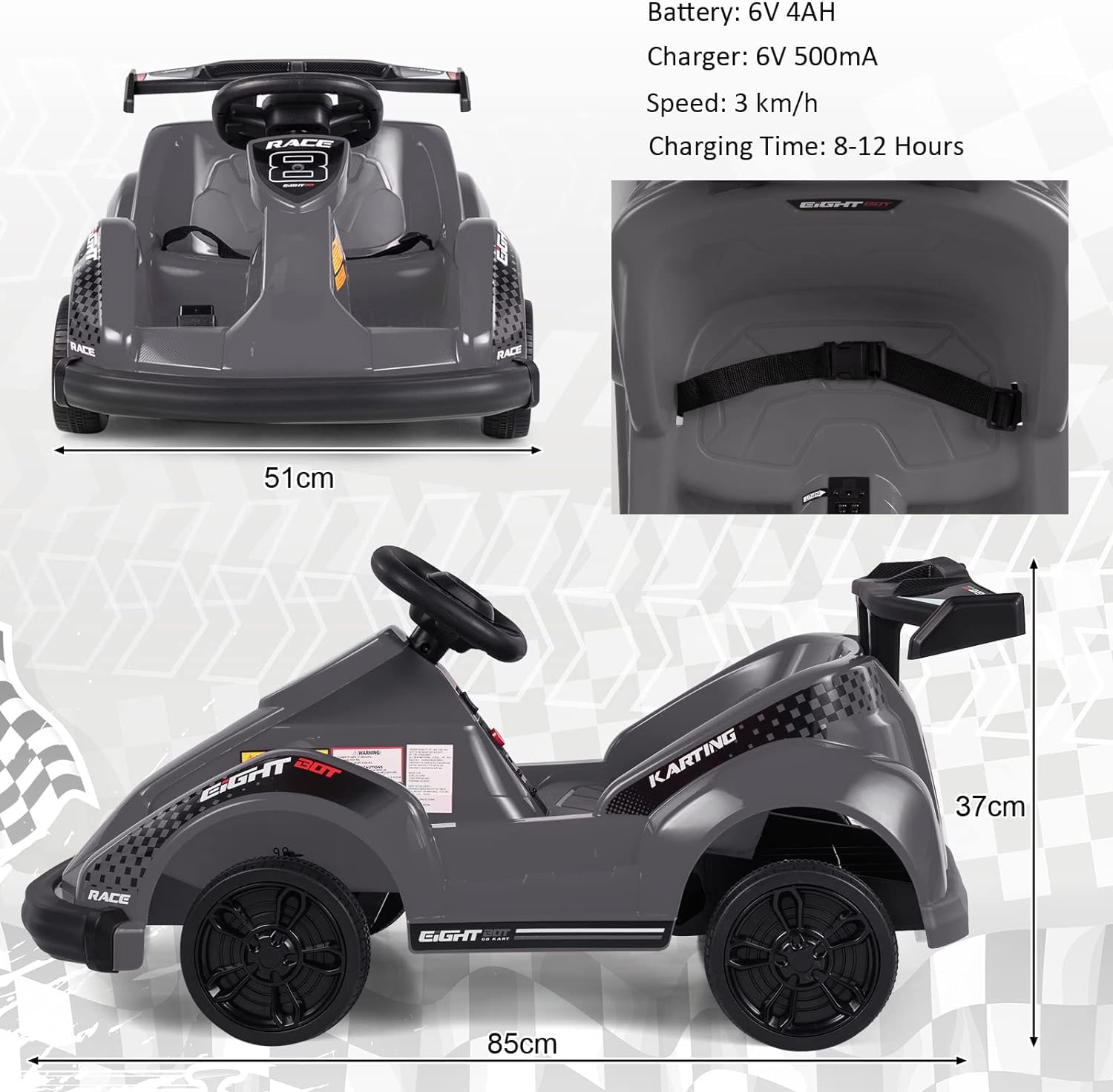 Kids 6V Ride On Car, Battery Powered Electric Go Kart for Girls Boys w/Parent Remote Control