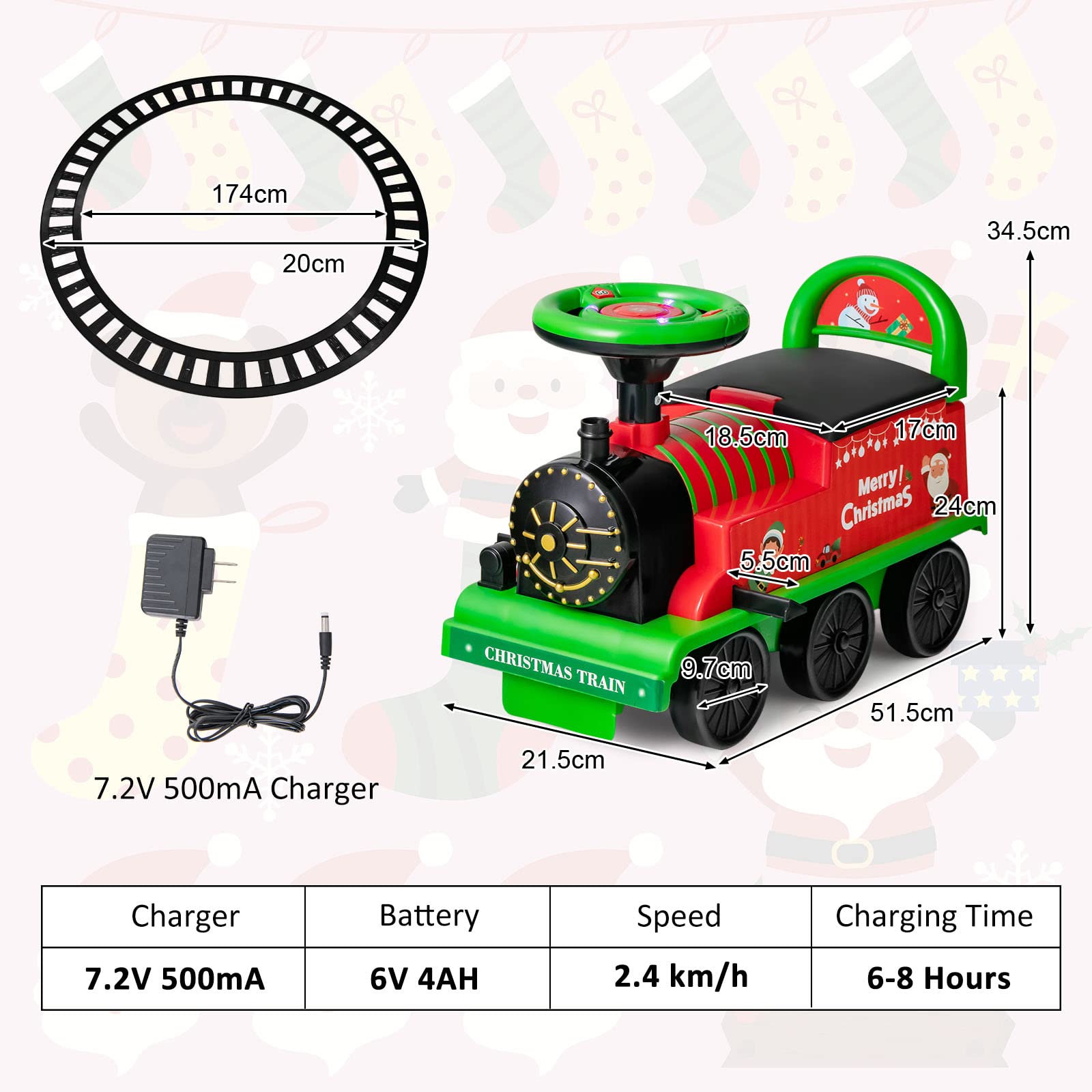 Ride on Train Track, 6V Electric Ride on Train with Tracks, Storage Seat, Flashing Lights & Music